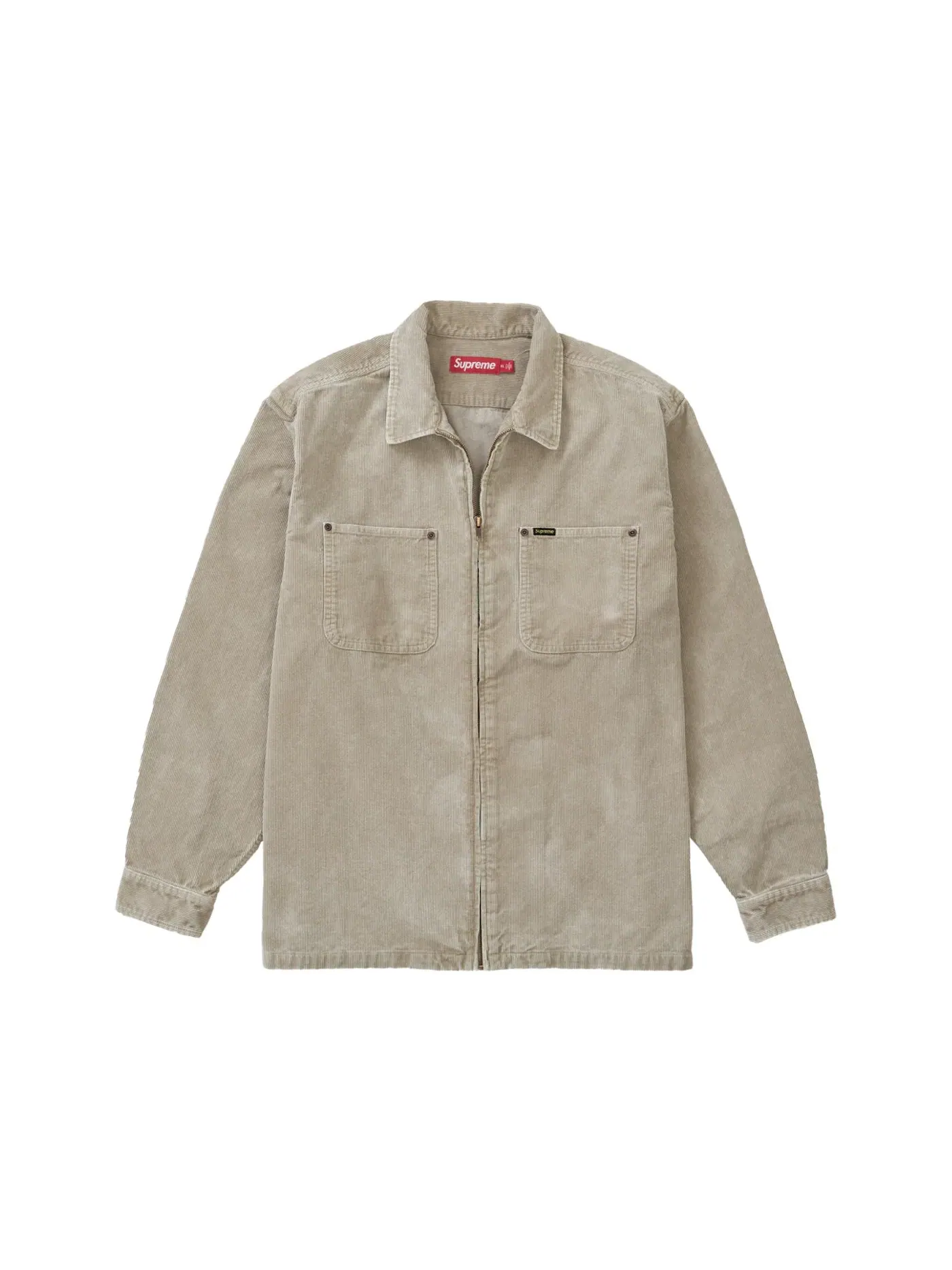 Мужская рубашка из вельвета с принтом Supreme Washed Corduroy Zip Up Shirt — изображение 2 из 2, бежевый