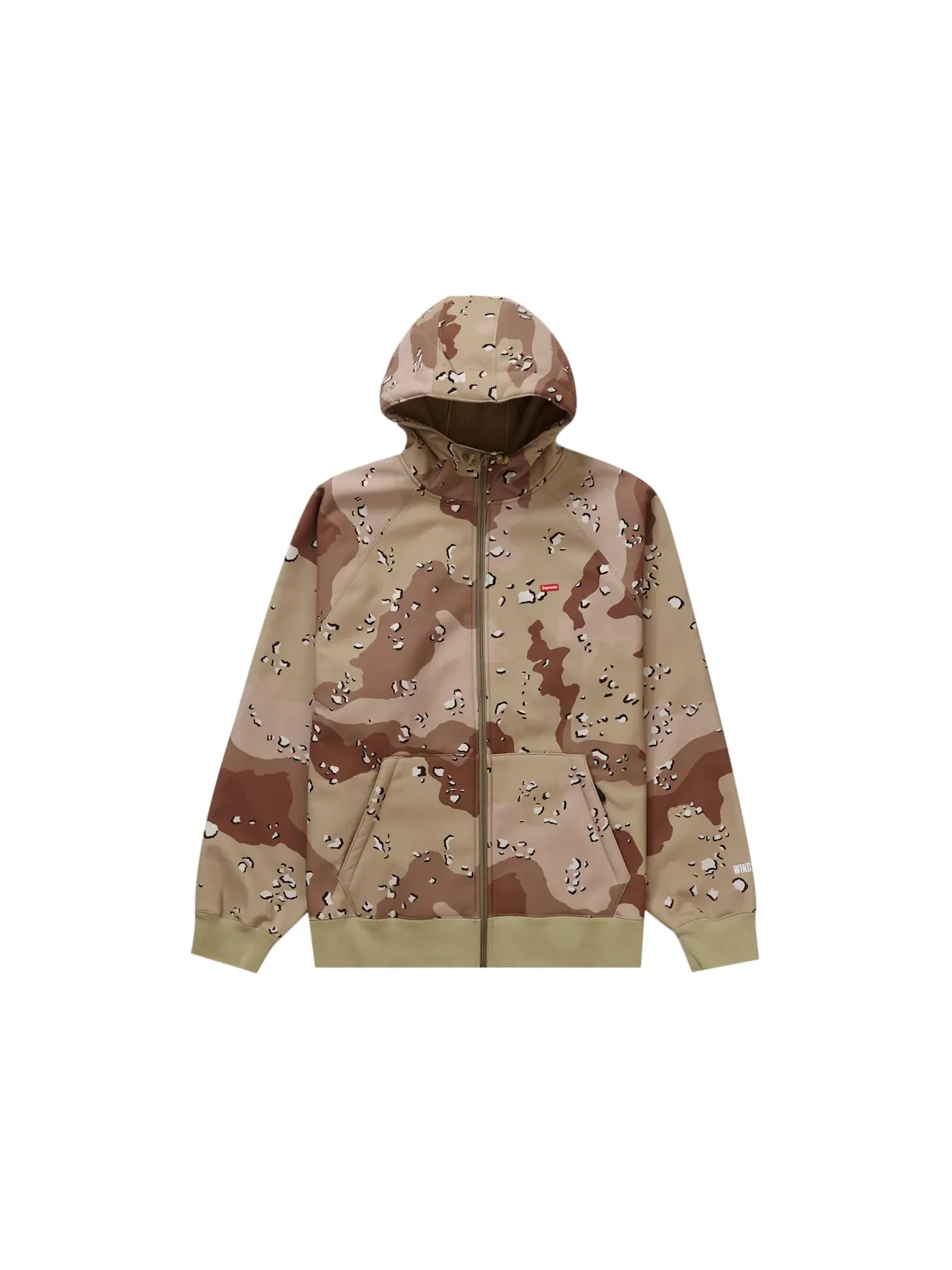 Мужская худи с капюшоном на молнии с принтом камуфляж Supreme WINDSTOPPER, Chocolate Chip Camo — изображение 1 из 3