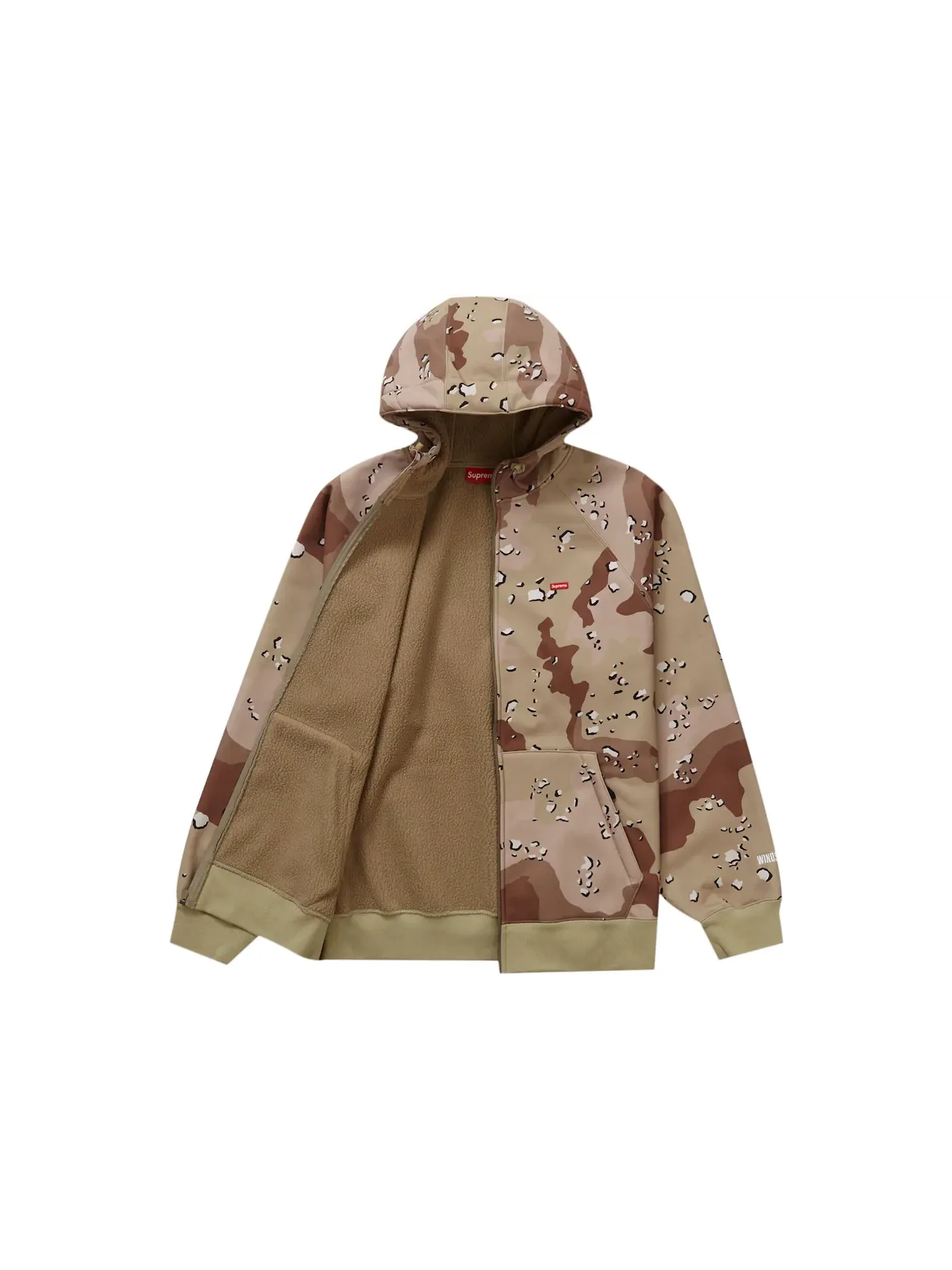 Мужская худи с капюшоном на молнии с принтом камуфляж Supreme WINDSTOPPER, Chocolate Chip Camo — изображение 2 из 3