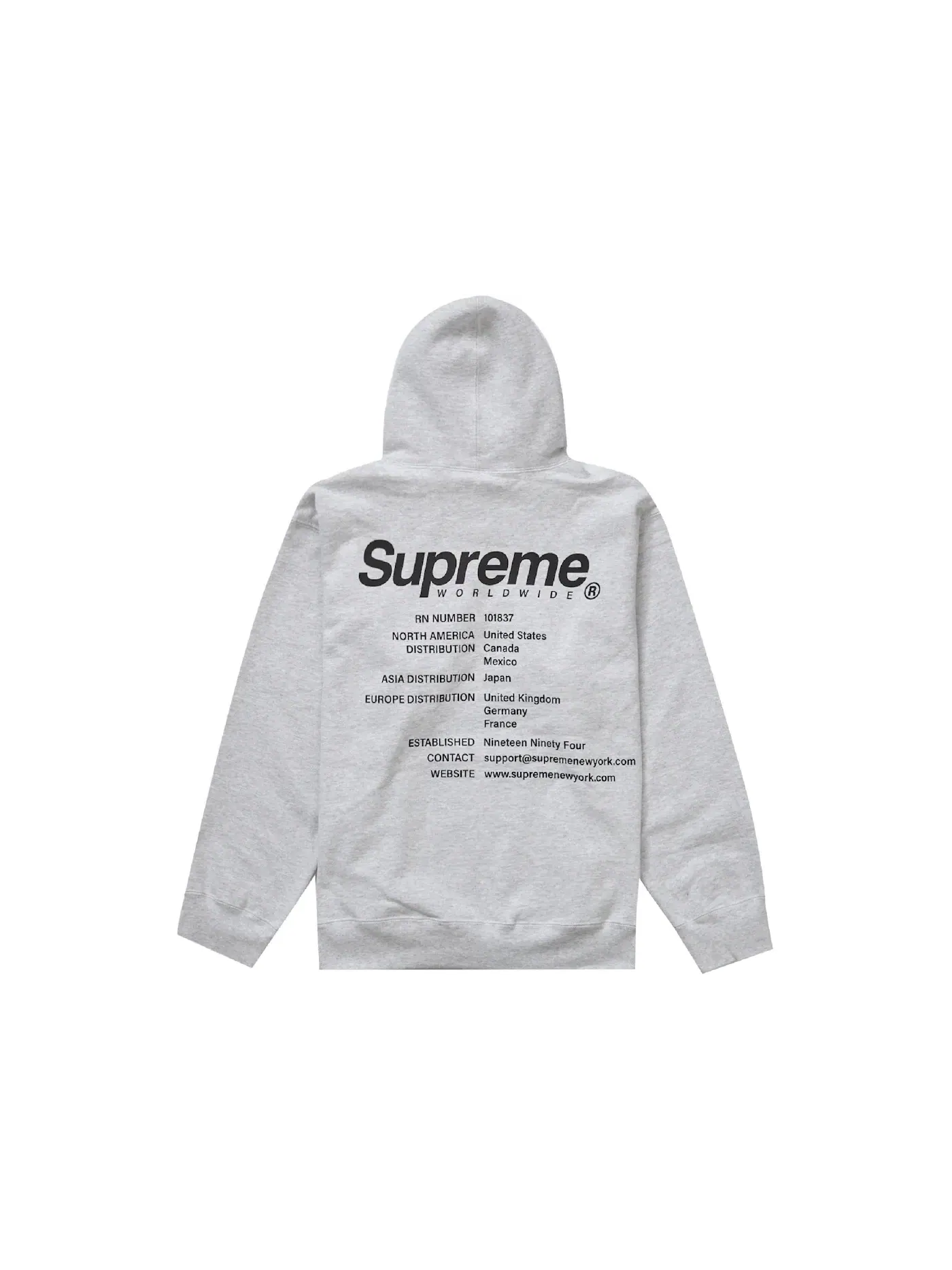 Мужской худи с принтом Supreme Worldwide — изображение 1 из 2, серый