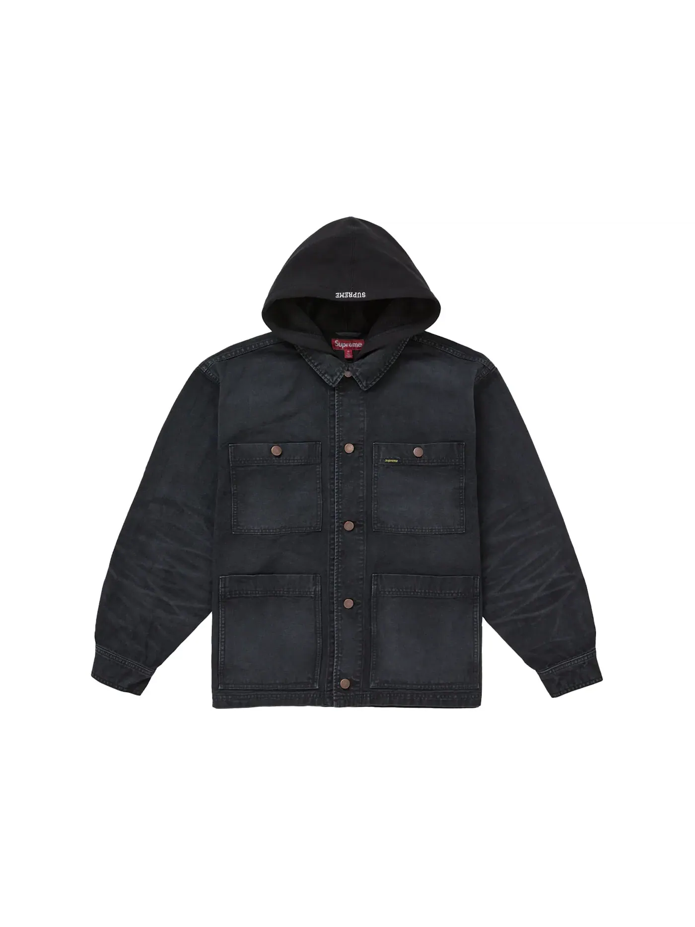 Мужская куртка-чулка с капюшоном Supreme Worn Hooded Chore Coat — изображение 1 из 2, черный