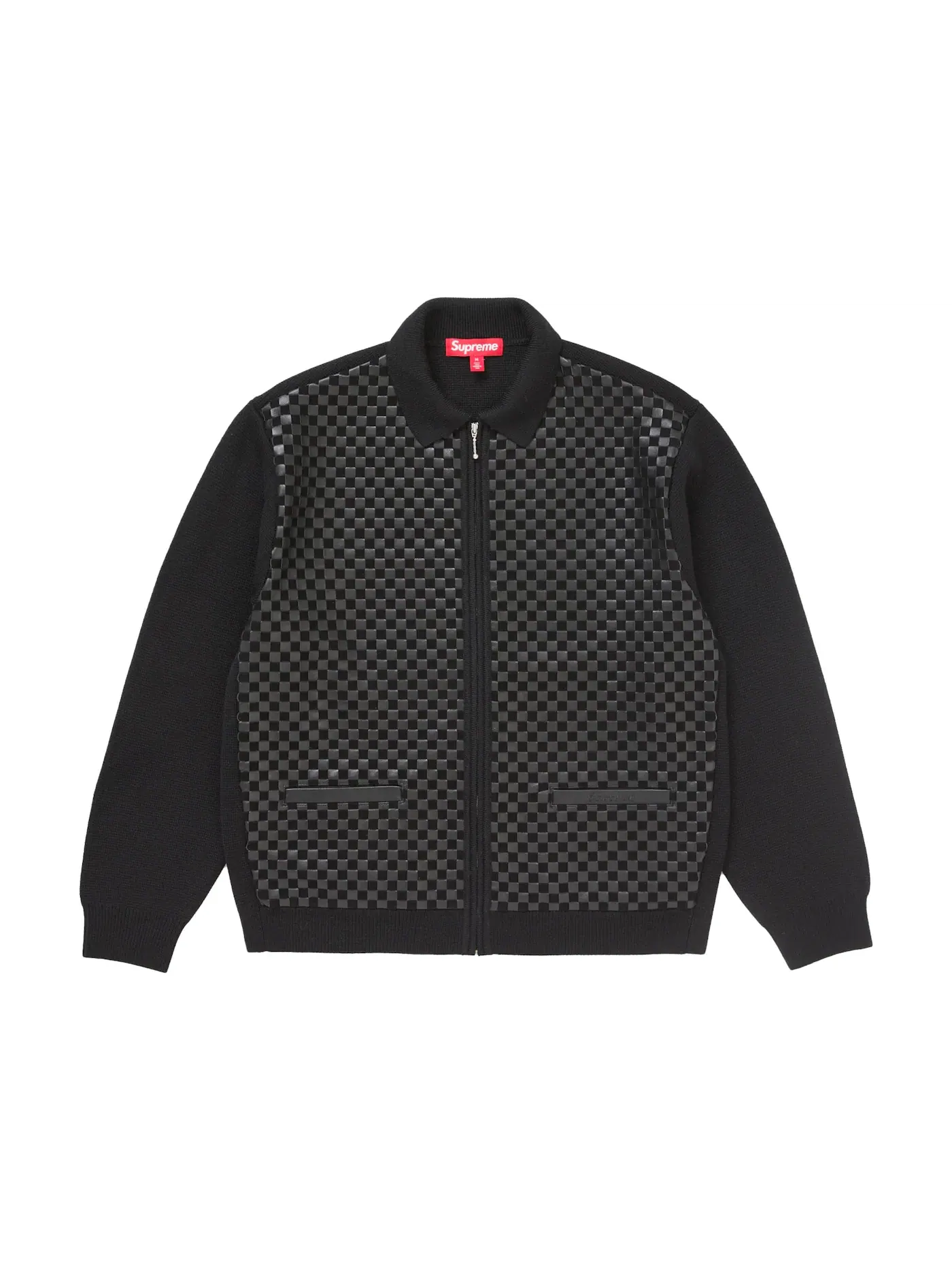 Мужской кардиган из плетеной кожи с застежкой-молнией Cardigan (FW24) Supreme — изображение 1 из 2, черный