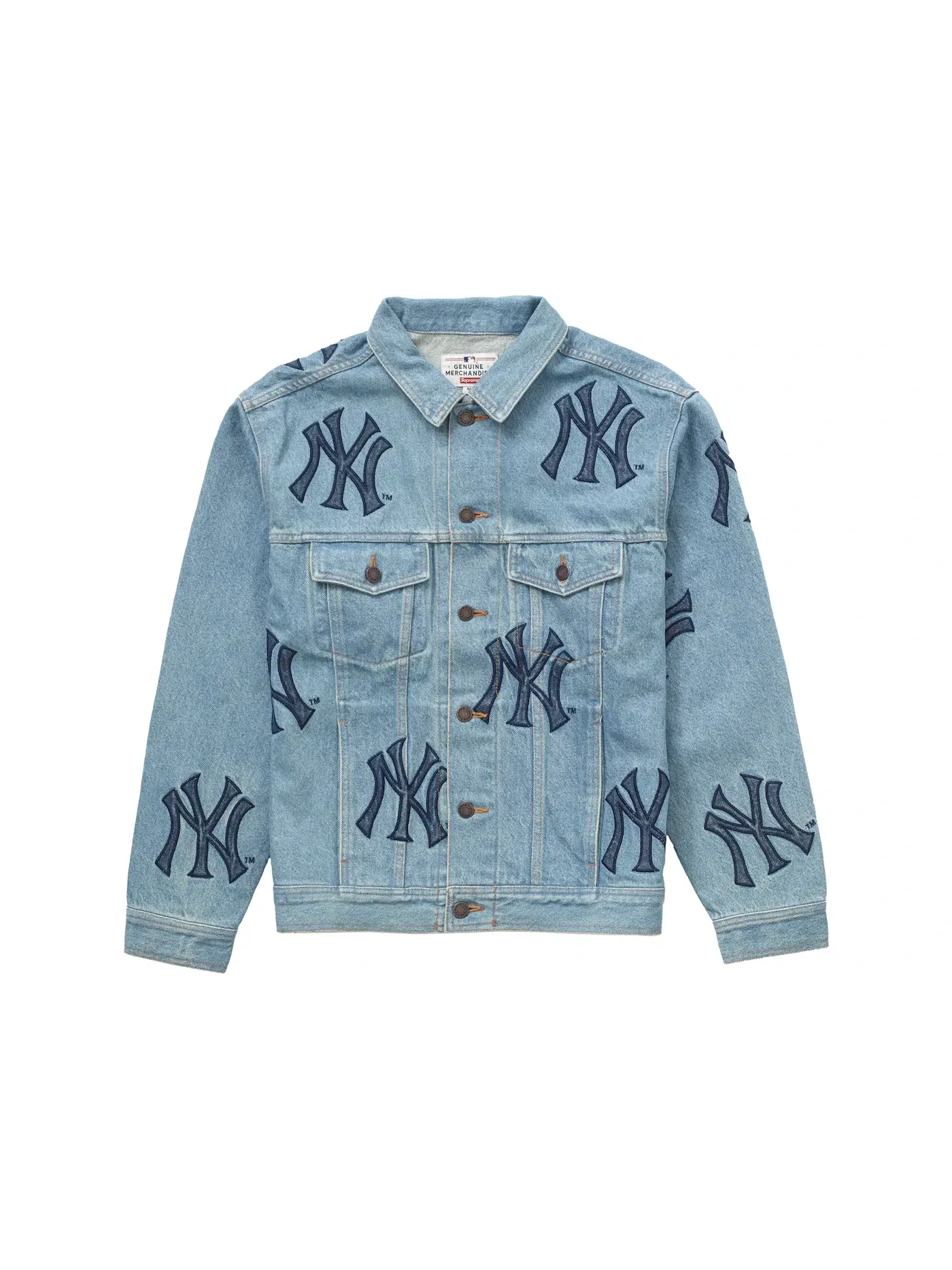 Мужская джинсовая куртка-тракер с принтом Supreme x New York Yankees — изображение 1 из 2, синий