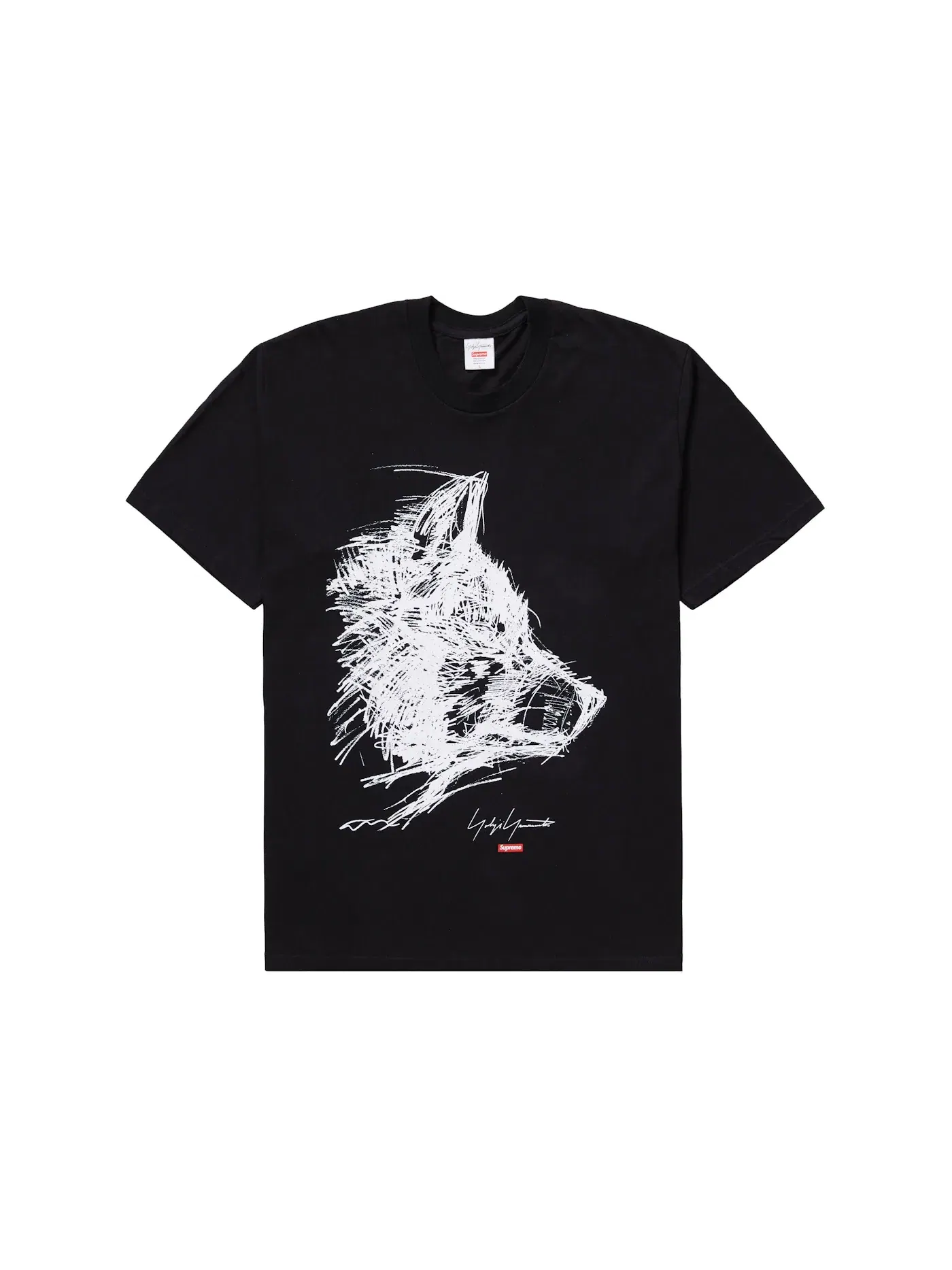 Мужская футболка с принтом Supreme Yohji Yamamoto Scribble Wolf Tee — изображение 1 из 1, черный