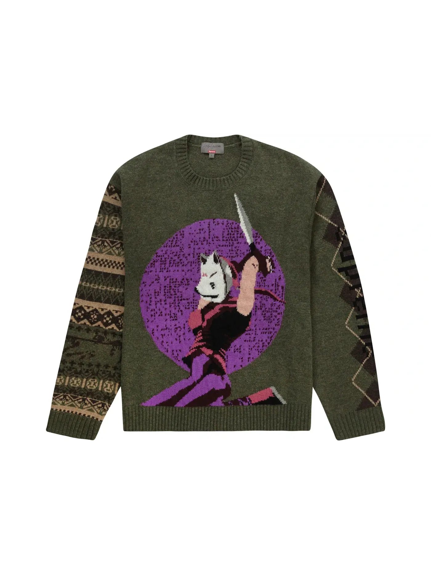 Мужской свитер с логотипом Yohji Yamamoto TEKKEN Supreme — изображение 1 из 2, оливковый