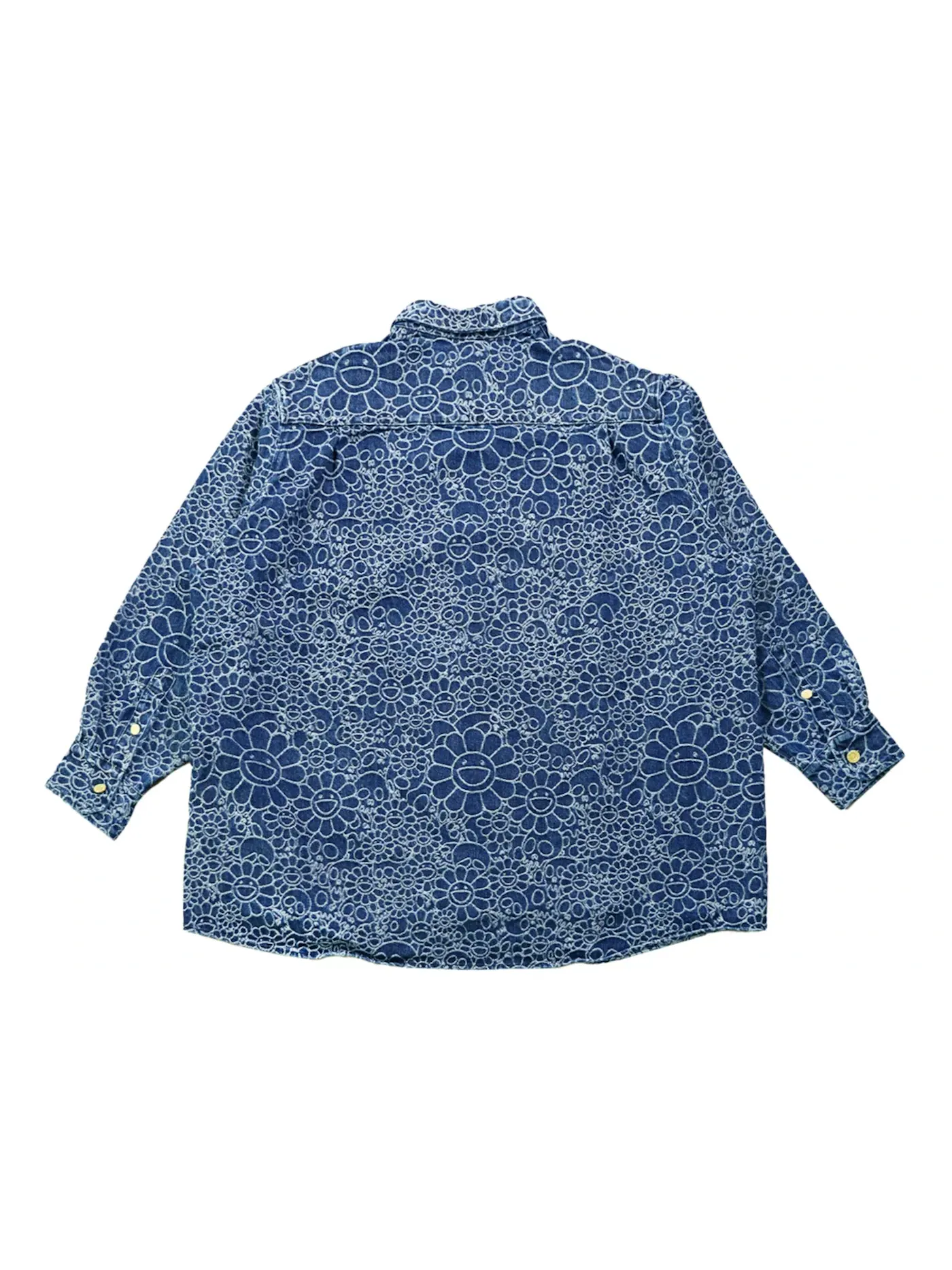 Мужская рубашка-хаори с принтом Takashi Murakami Flowers and Skulls Jacquard Denim Haori Shirt — изображение 2 из 2, синий