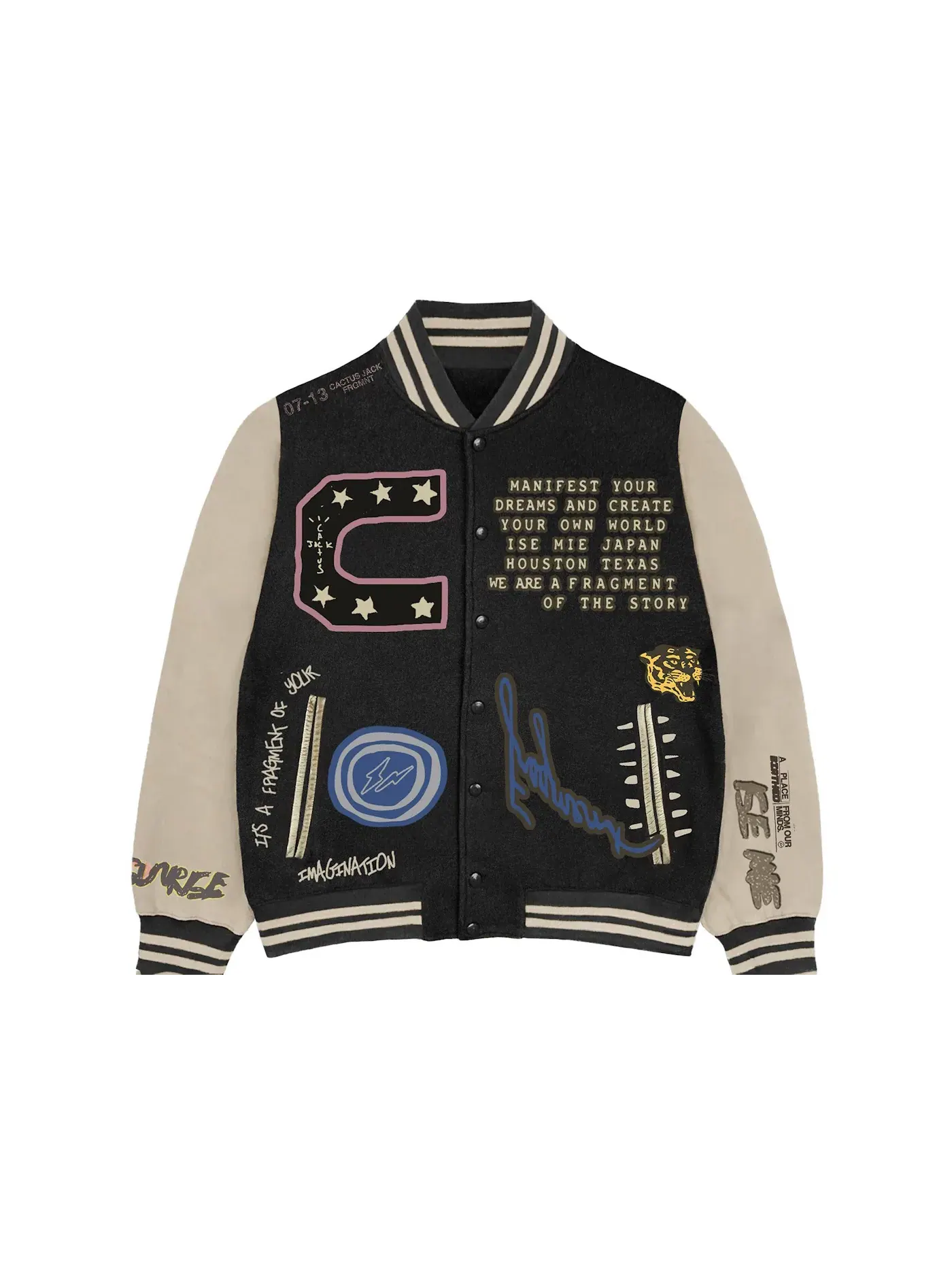 Мужская куртка-бомбер с принтом Travis Scott Cactus Jack For Fragment Manifest Letterman Jacket — изображение 1 из 1