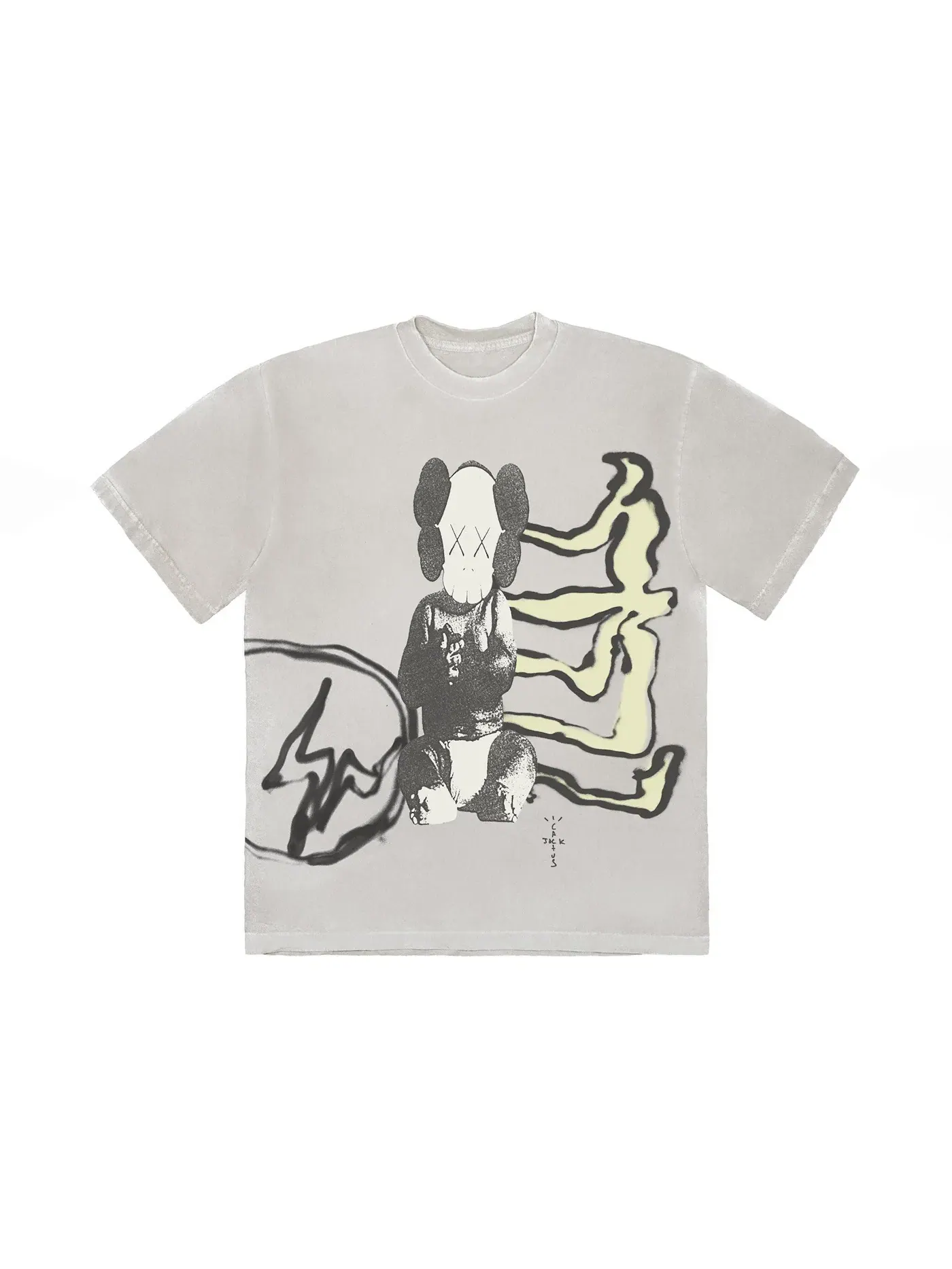 Мужская футболка с принтом Travis Scott Cactus Jack + Kaws For Fragment Tee — изображение 1 из 1, желтый
