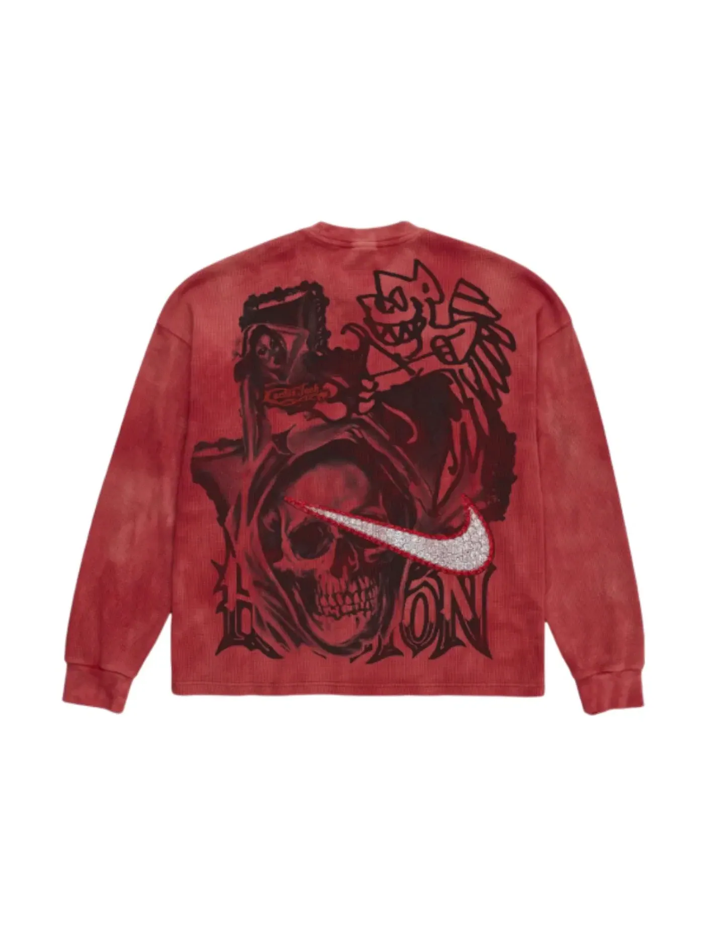 Мужская футболка с принтом Travis Scott Cactus Jack x Nike Tie Dye Thermal Rhinestone Long Sleeves T-shirt, красный