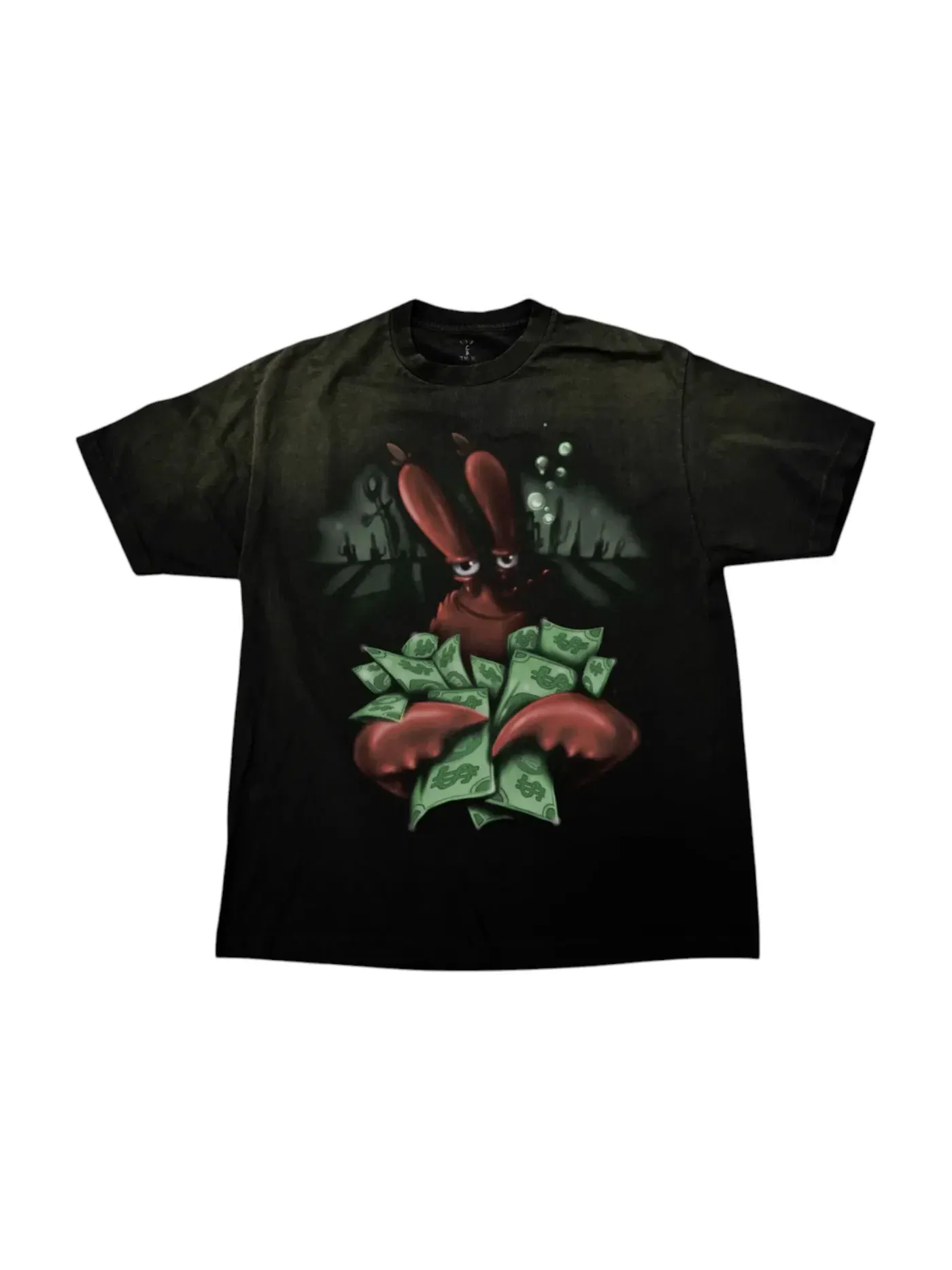 Мужская футболка с принтом Travis Scott Cactus Jack x Spongebob Money Tee — изображение 1 из 2, черный