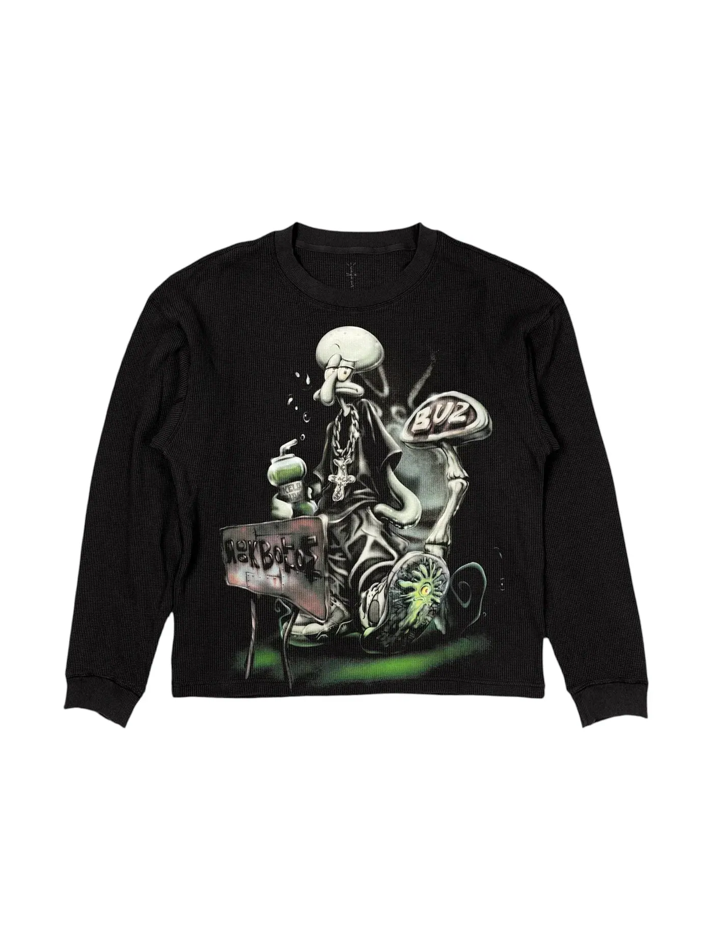 Мужской лонгслив с принтом Travis Scott Cactus Jack x Spongebob Rock Bottom Longsleeve Thermal Travis Scott, черный