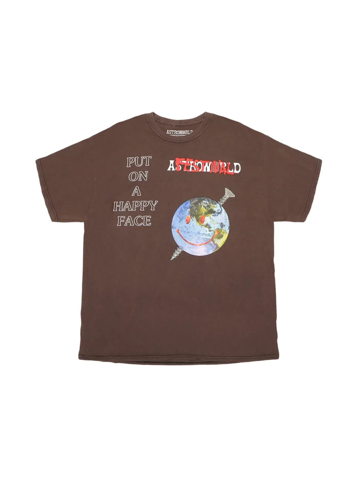 Мужская футболка с принтом Travis Scott Happy Face Festival Tee Travis Scott — изображение 1 из 2, коричневый