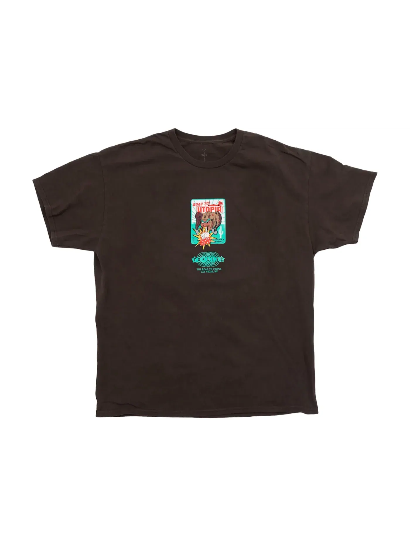 Мужская футболка с принтом Travis Scott Road to Utopia Las Vegas Joker T-shirt — изображение 1 из 1, коричневый