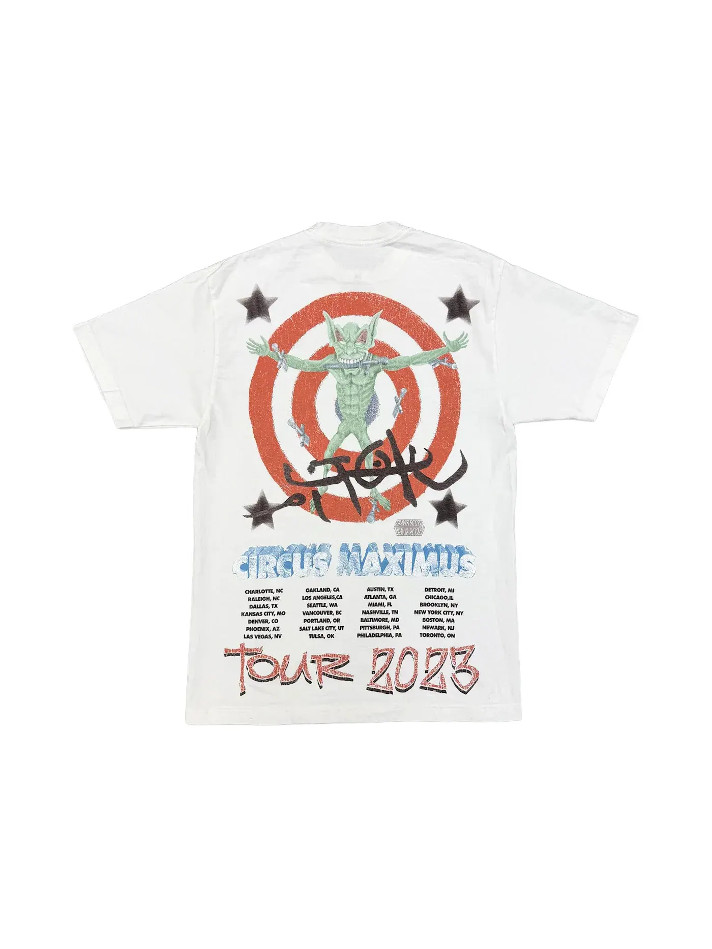 Мужская футболка с принтом Circus Maximus Tour 2023 Travis Scott — изображение 2 из 2, белый