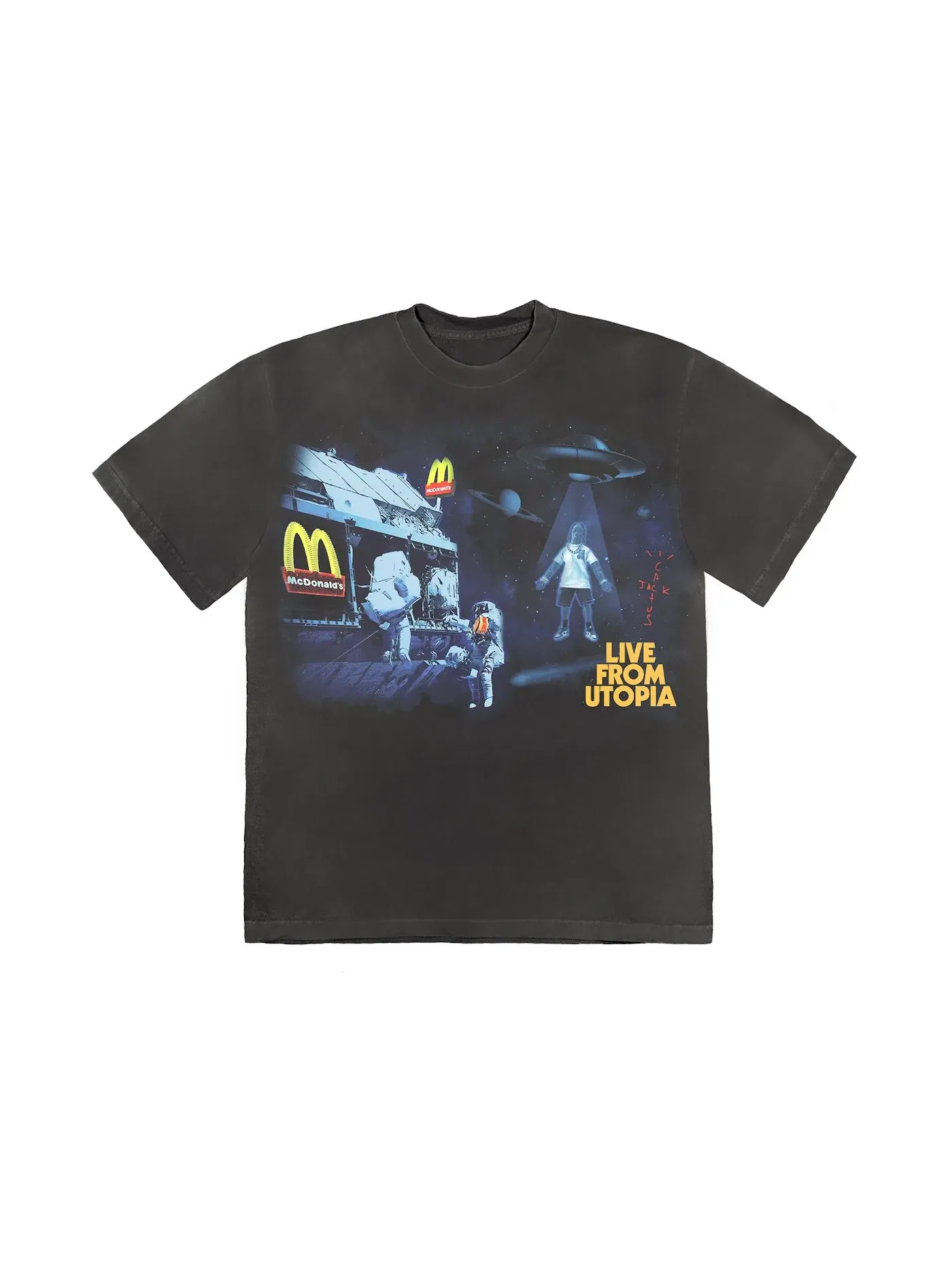 Мужская футболка с принтом Travis Scott x McDonald's Live From Utopia — изображение 1 из 2, черный