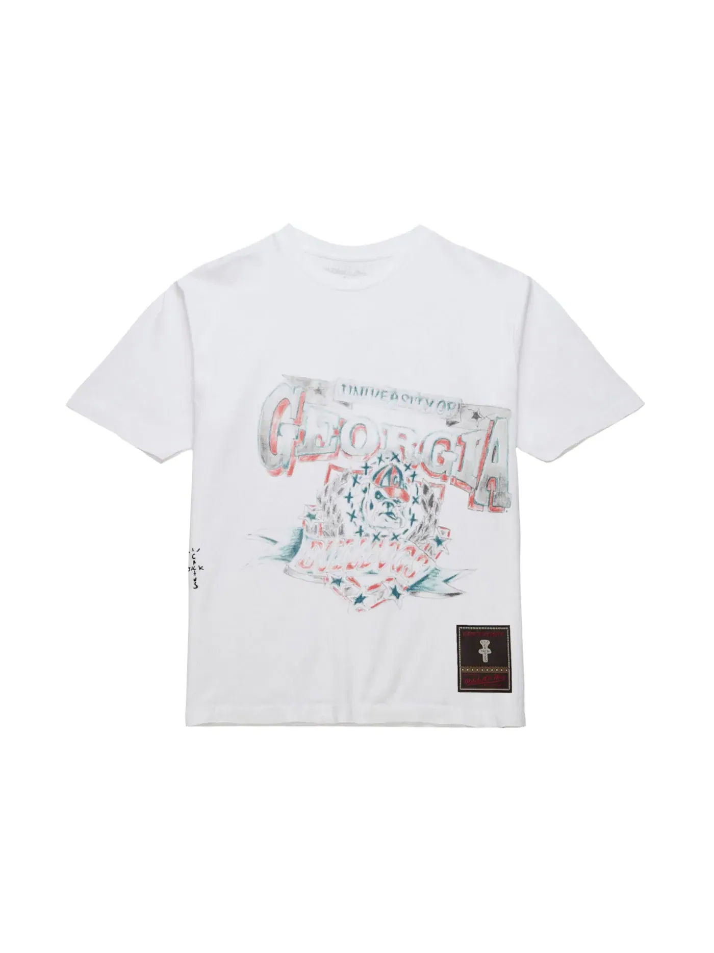 Футболка с принтом Travis Scott x Mitchell & Ness Georgia Bulldogs Hand-Drawn T-Shirt — изображение 1 из 2, белый