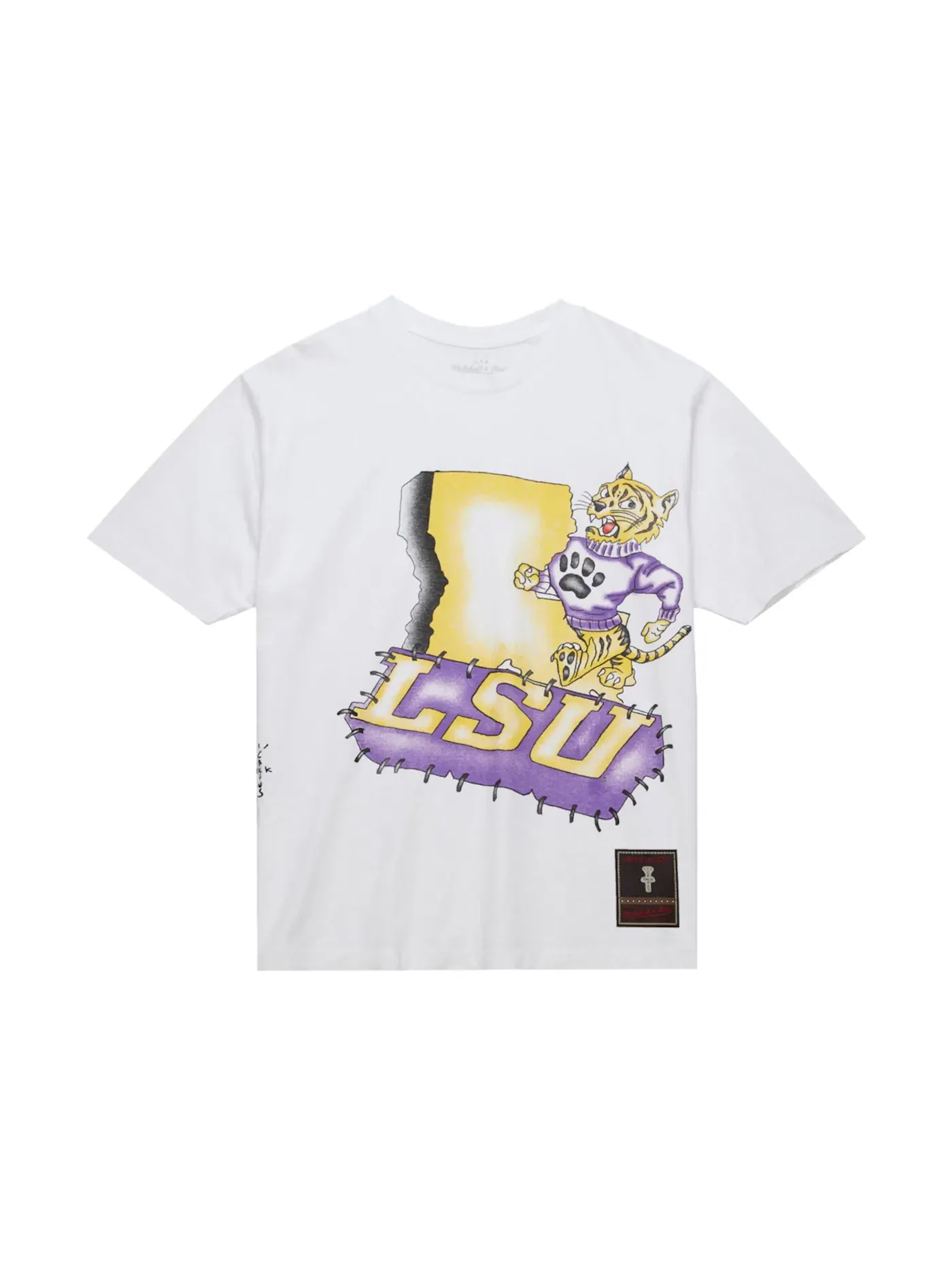 Унисекс футболка с принтом Travis Scott x Mitchell & Ness LSU Tigers Hand-Drawn T-Shirt — изображение 1 из 2, белый