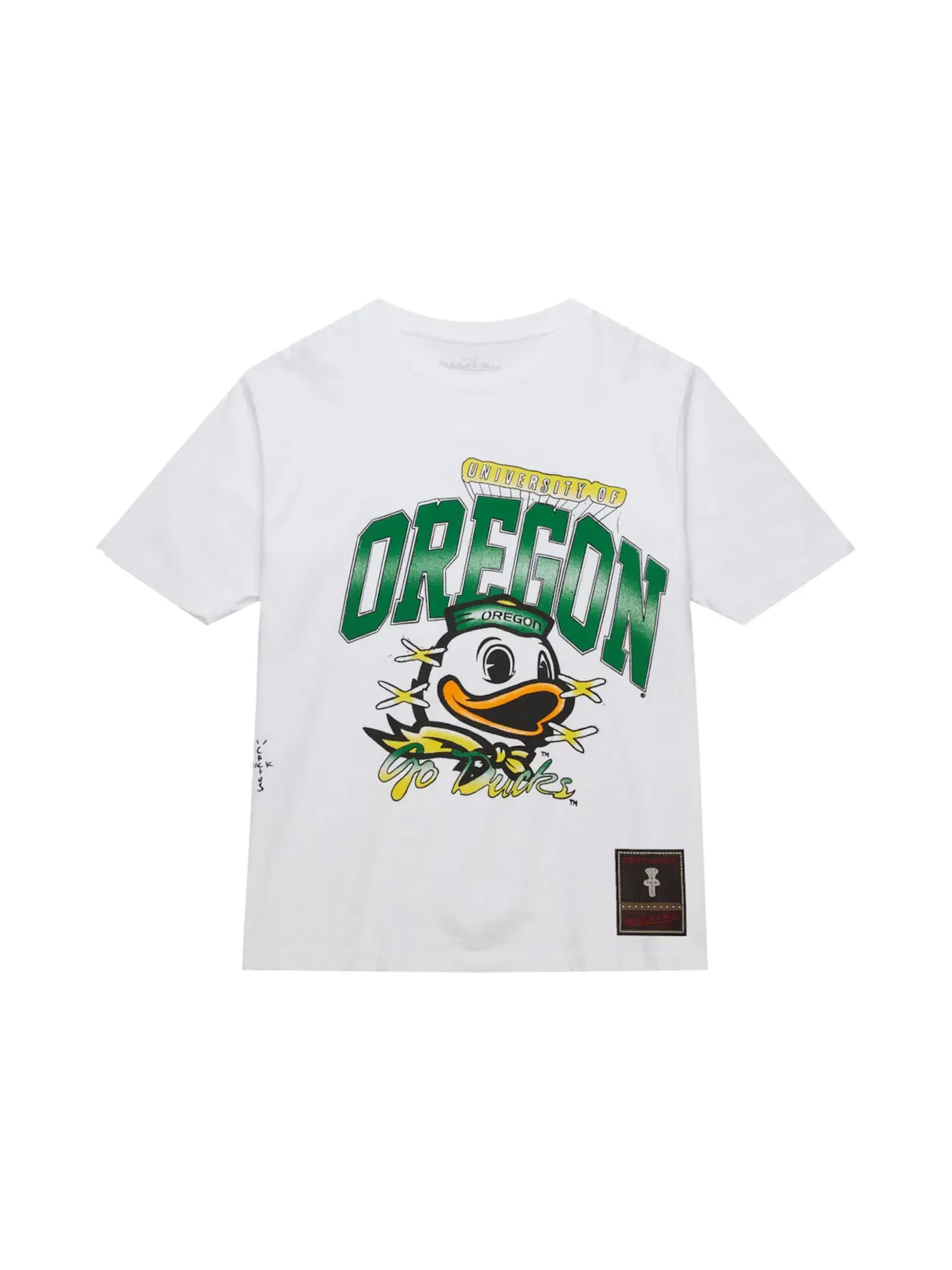 Футболка с принтом Travis Scott x Mitchell & Ness Oregon Ducks Hand-Drawn T-Shirt — изображение 1 из 2, белый
