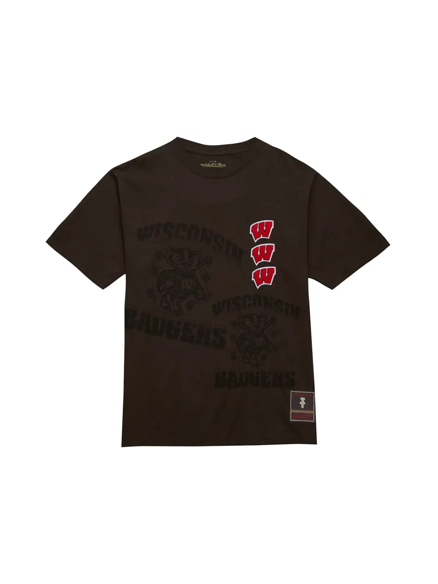 Футболка с принтом Travis Scott x Mitchell & Ness Wisconsin Badgers Seal T-Shirt — изображение 1 из 2, коричневый