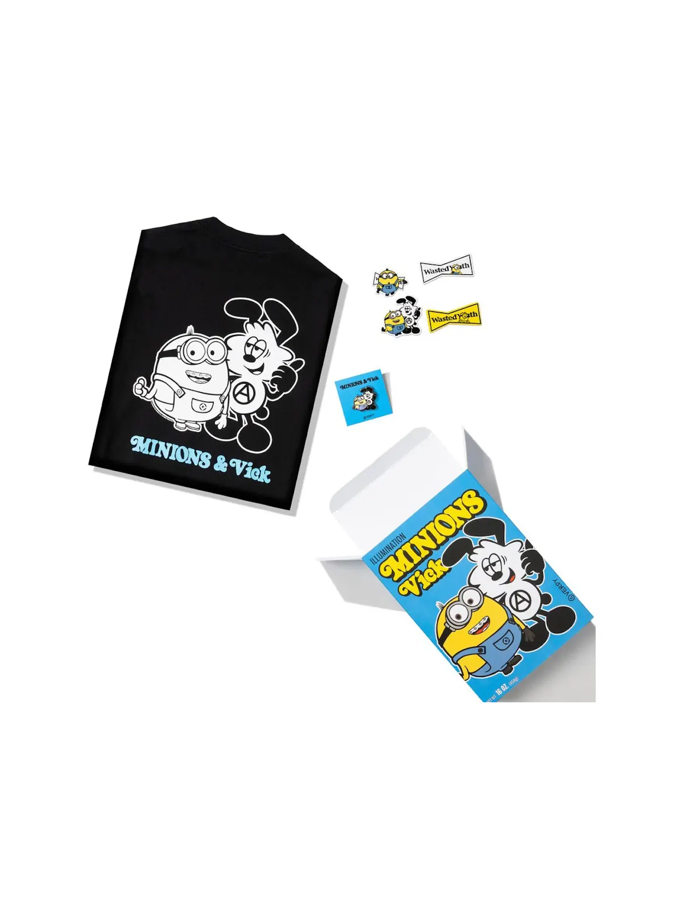 Мужская футболка с принтом Verdy x Minions Pin Sticker T-Shirt Box Set Verdy