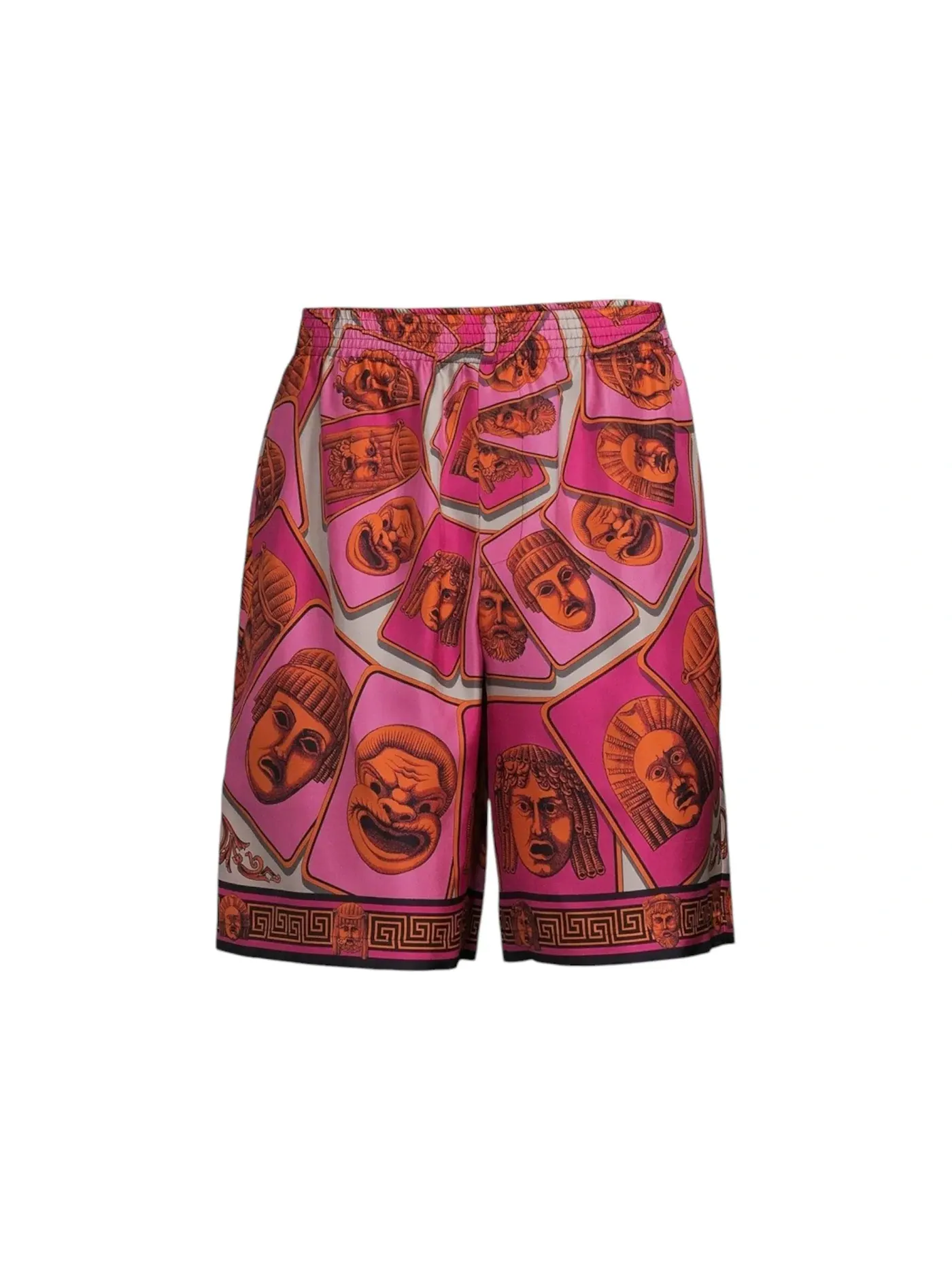 Мужские шорты с принтом Versace Le Maschere Mask Silk Shorts — изображение 1 из 1, розовый/красный