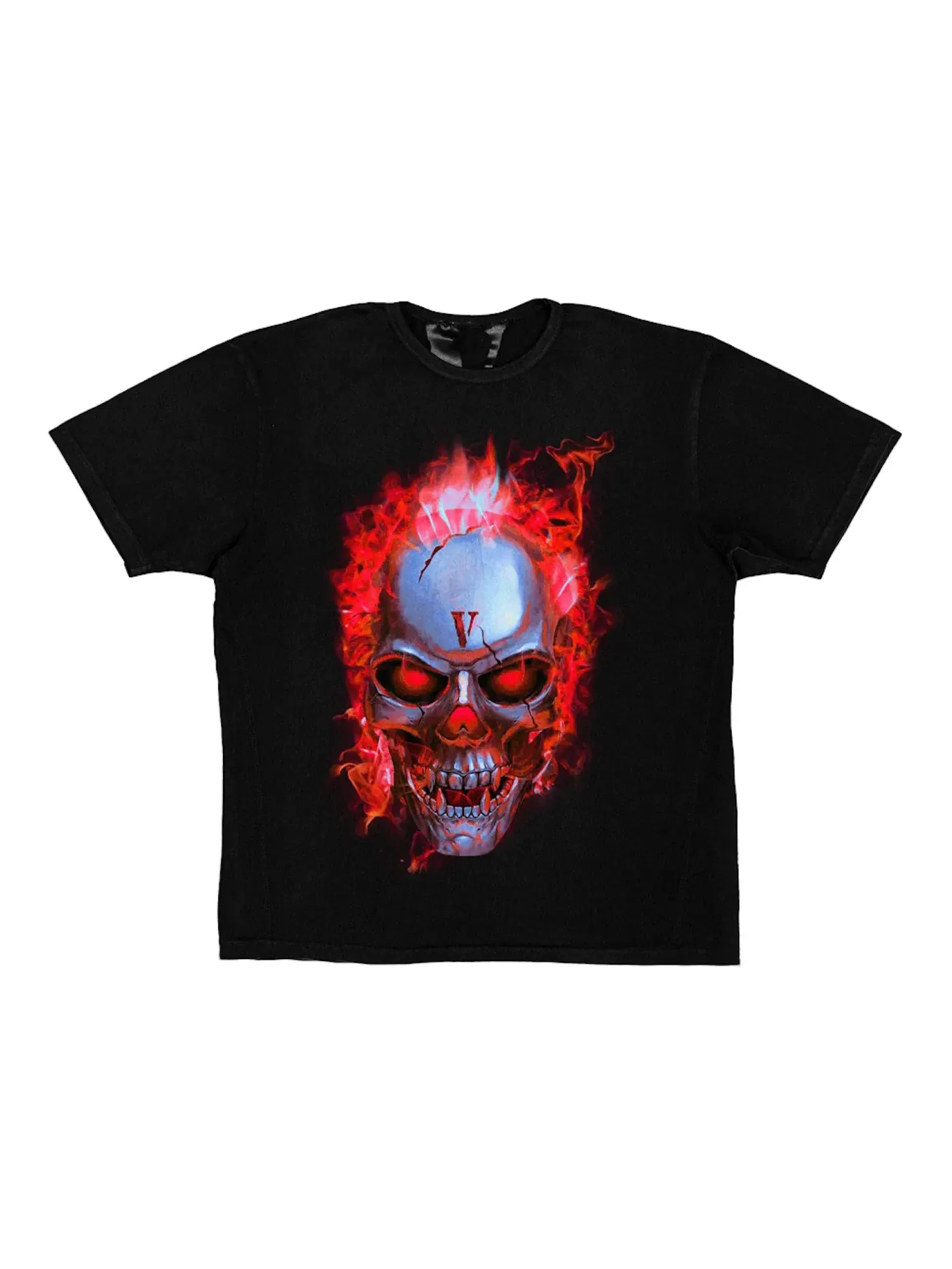 Мужская футболка с принтом Vlone Skully Red Flame — изображение 1 из 2, черный