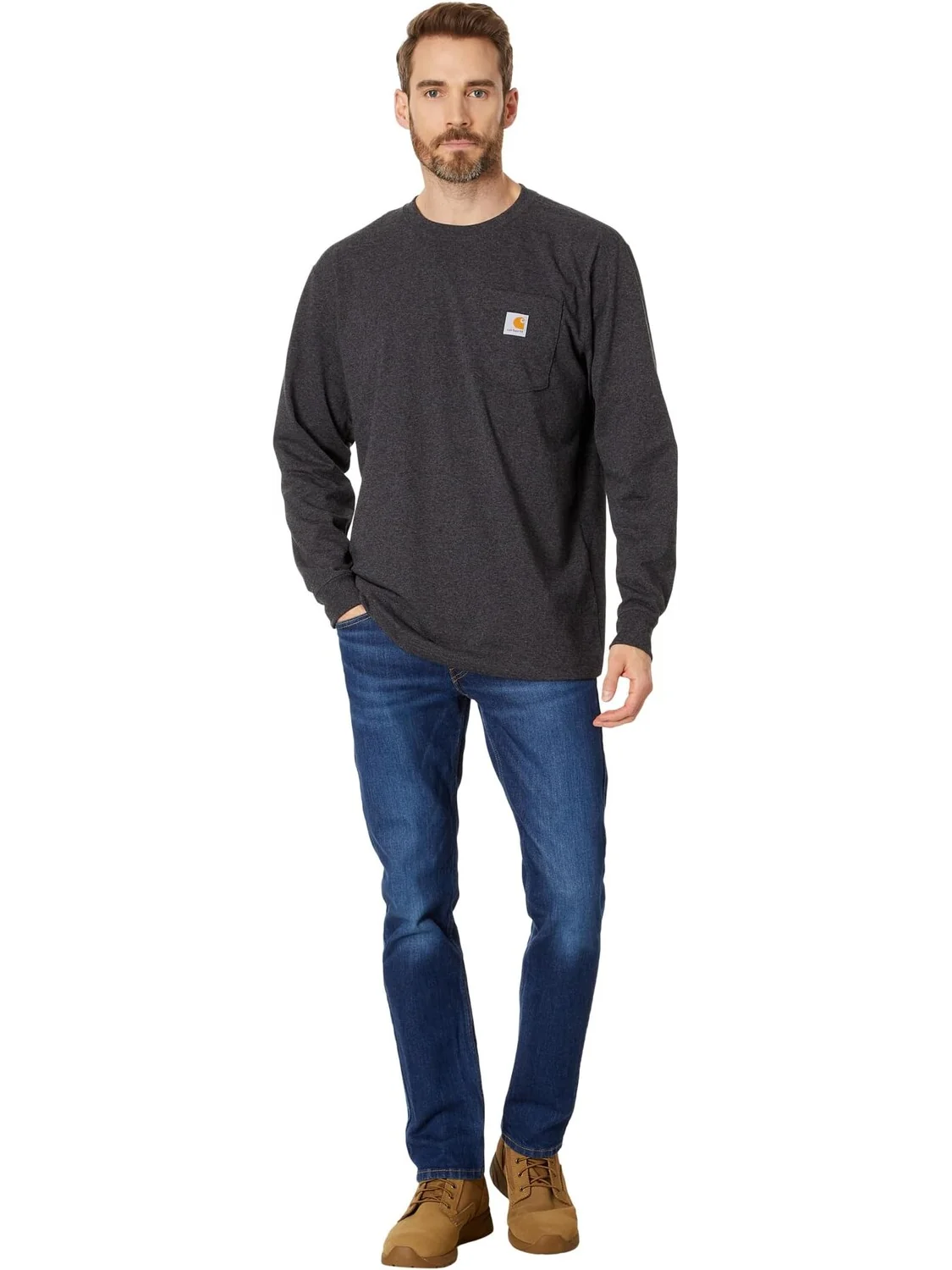 Футболка с карманами для рабочей одежды L/S Carhartt — изображение 4 из 4, серый