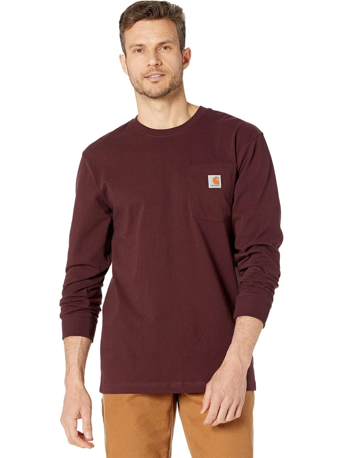 Футболка с карманами для рабочей одежды L/S Carhartt — изображение 1 из 4, портвейн