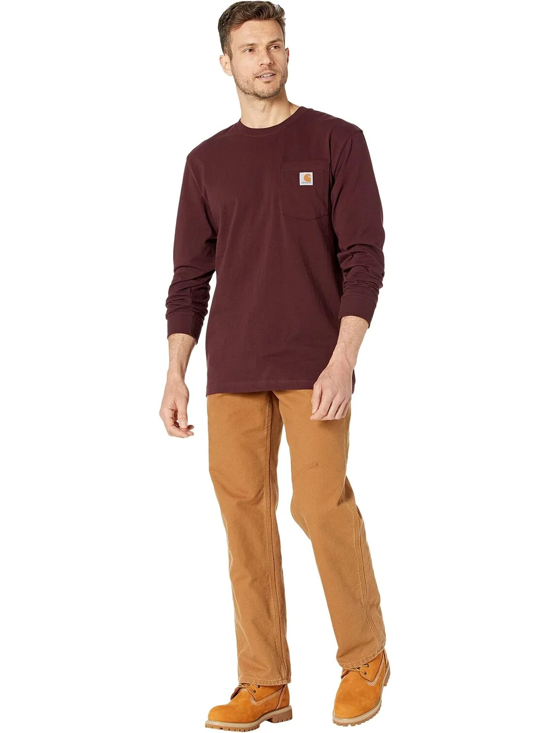 Футболка с карманами для рабочей одежды L/S Carhartt — изображение 4 из 4, портвейн