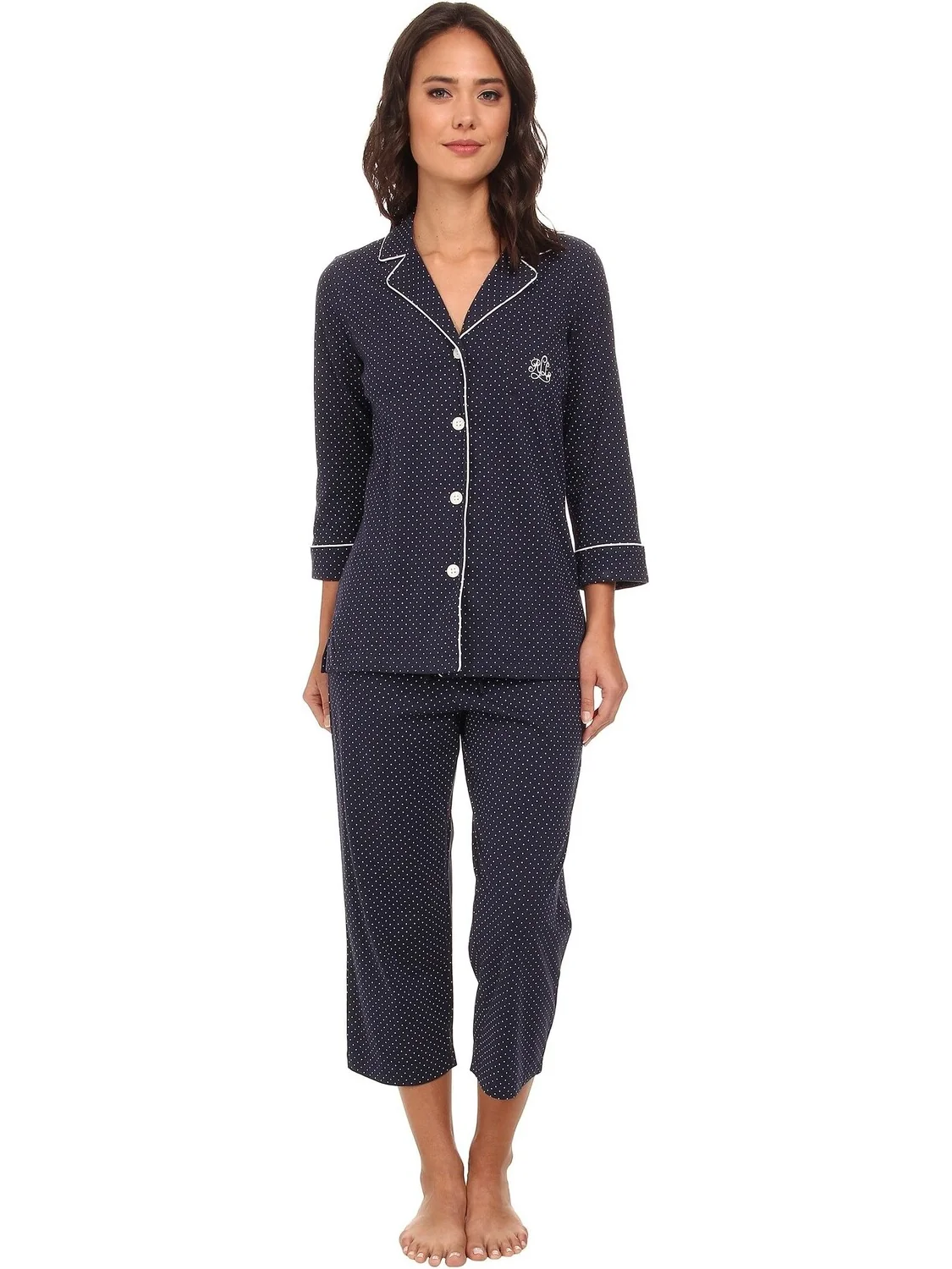 Пижамный комплект-капри Essentials Bingham Knits LAUREN Ralph Lauren — белый