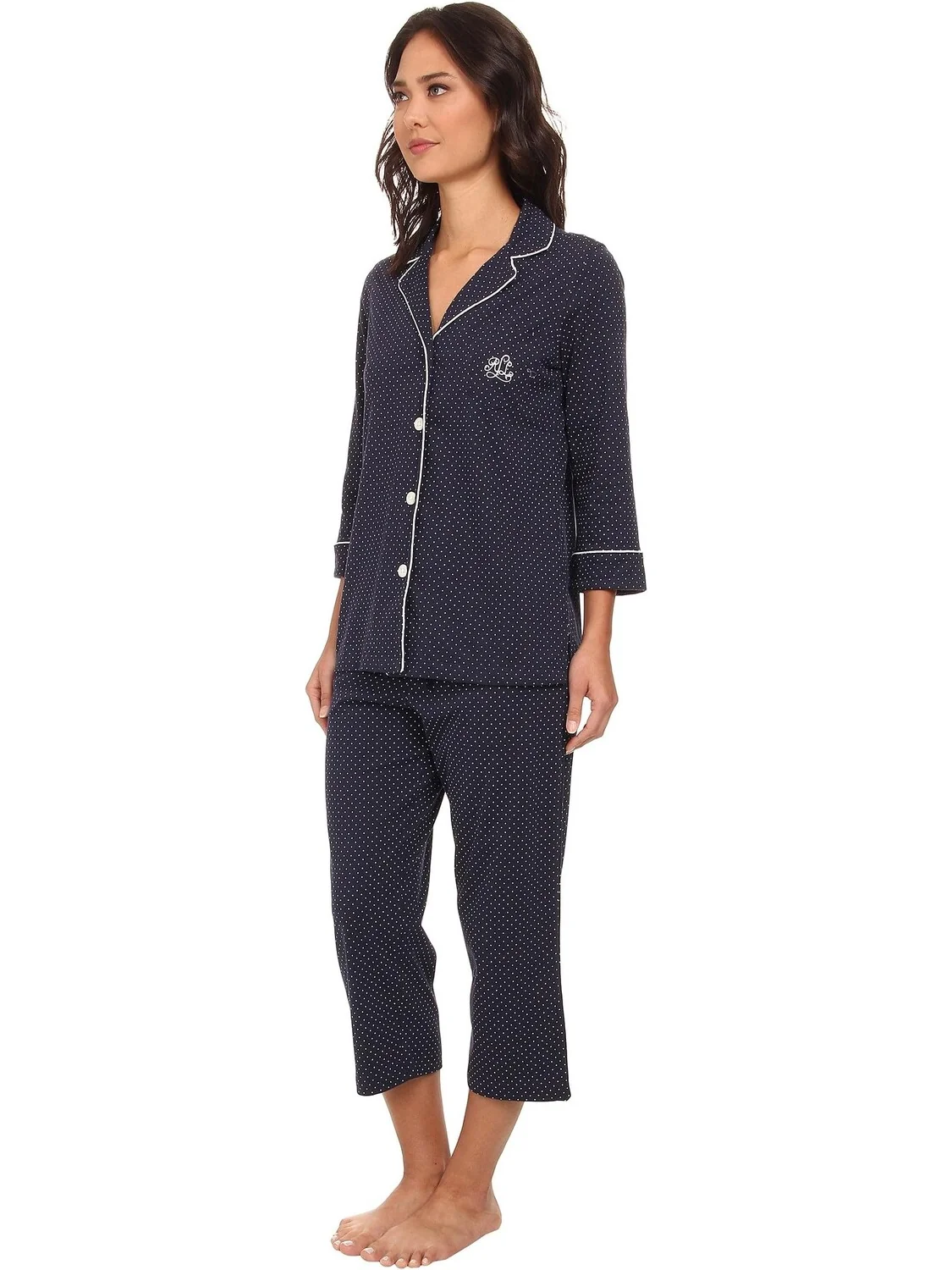 Пижамный комплект-капри Essentials Bingham Knits LAUREN Ralph Lauren — изображение 2 из 6, темно-синий/белый