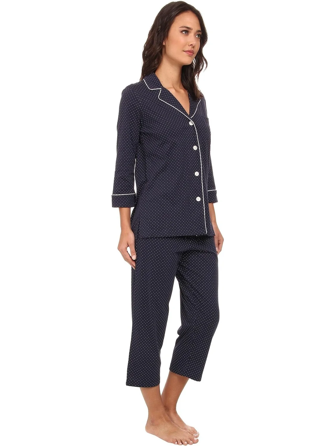 Пижамный комплект-капри Essentials Bingham Knits LAUREN Ralph Lauren — изображение 4 из 6, темно-синий/белый