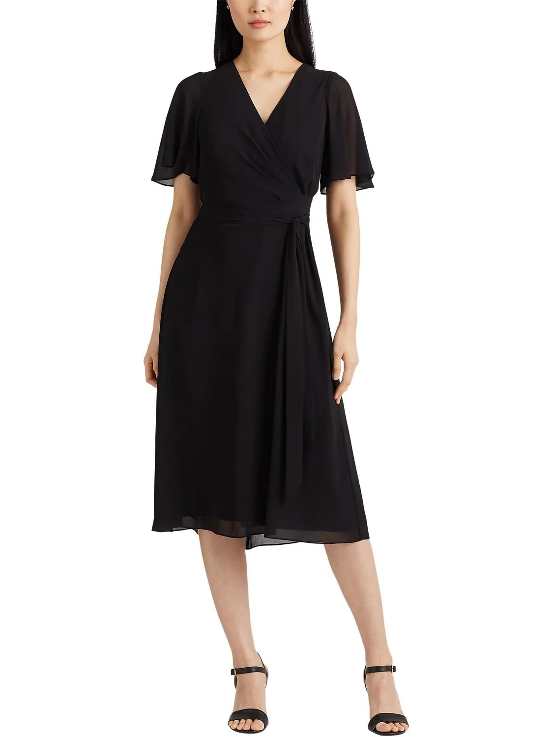 Платье из жоржета с поясом LAUREN Ralph Lauren — черный