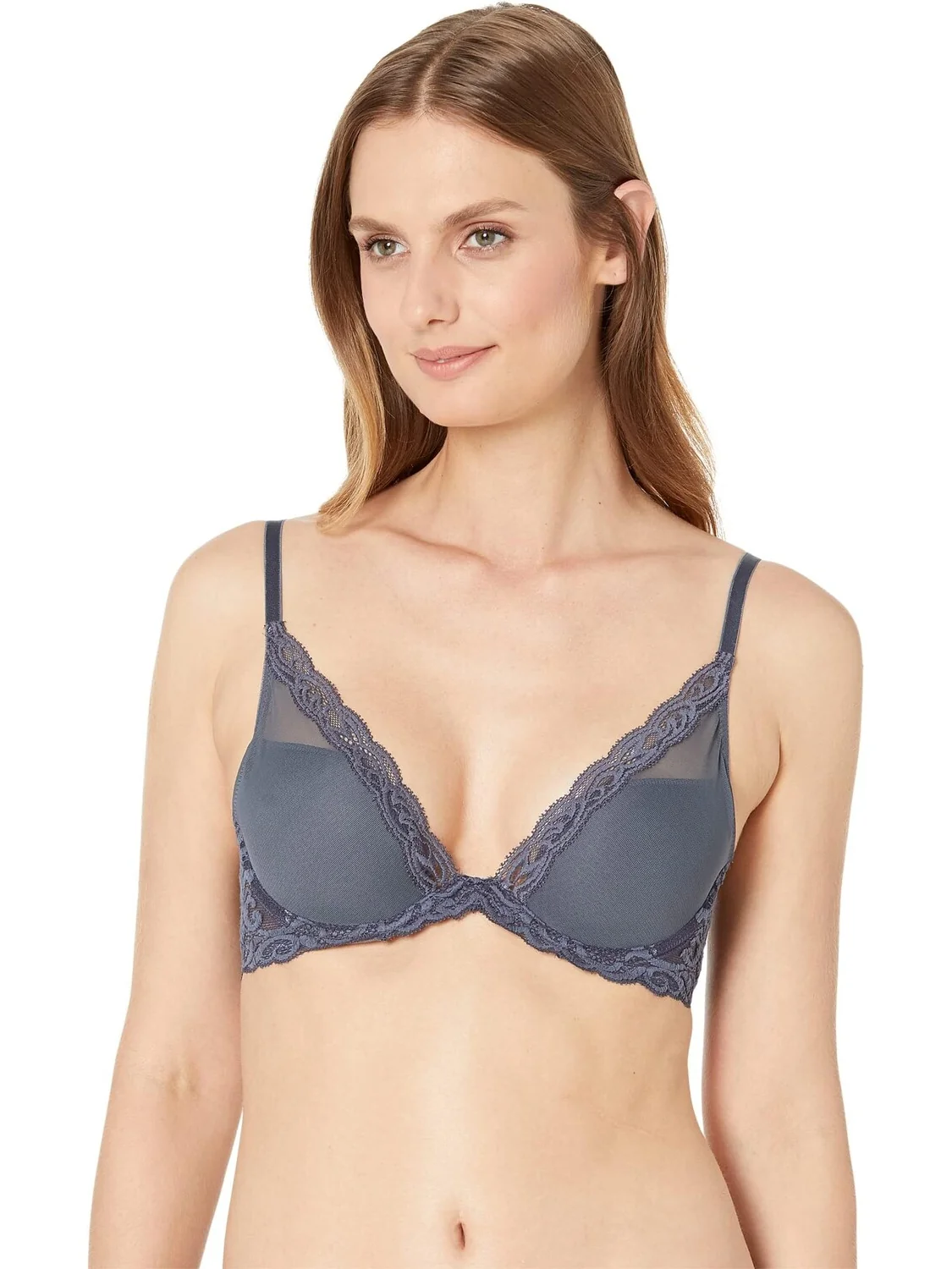 Бюстгальтер Feathers Contour с глубоким вырезом 730023 Natori — изображение 1 из 3, темно-синий