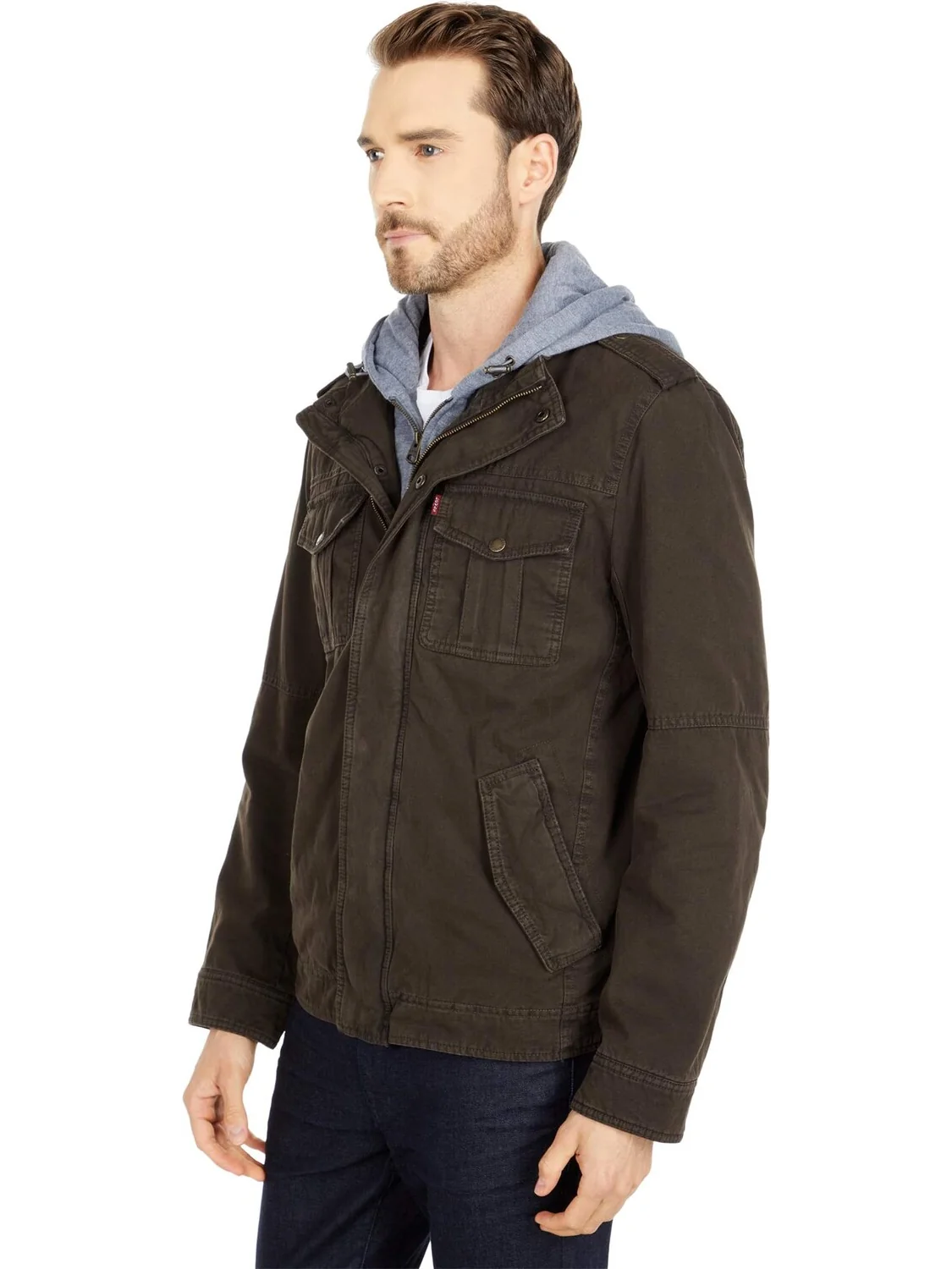 Толстовка Two-Pocket Hoodie with Zip Out Jersey Bib/Hood and Sherpa Lining Levi's — изображение 2 из 6, коричневый