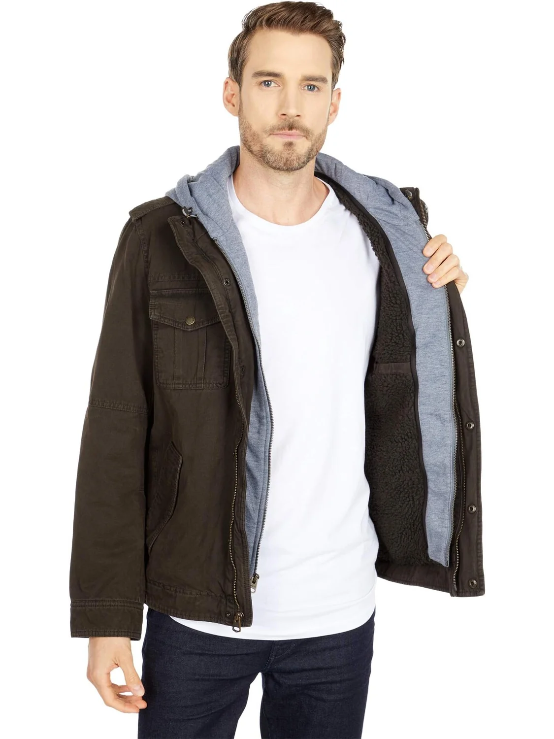 Толстовка Two-Pocket Hoodie with Zip Out Jersey Bib/Hood and Sherpa Lining Levi's — изображение 5 из 6, коричневый