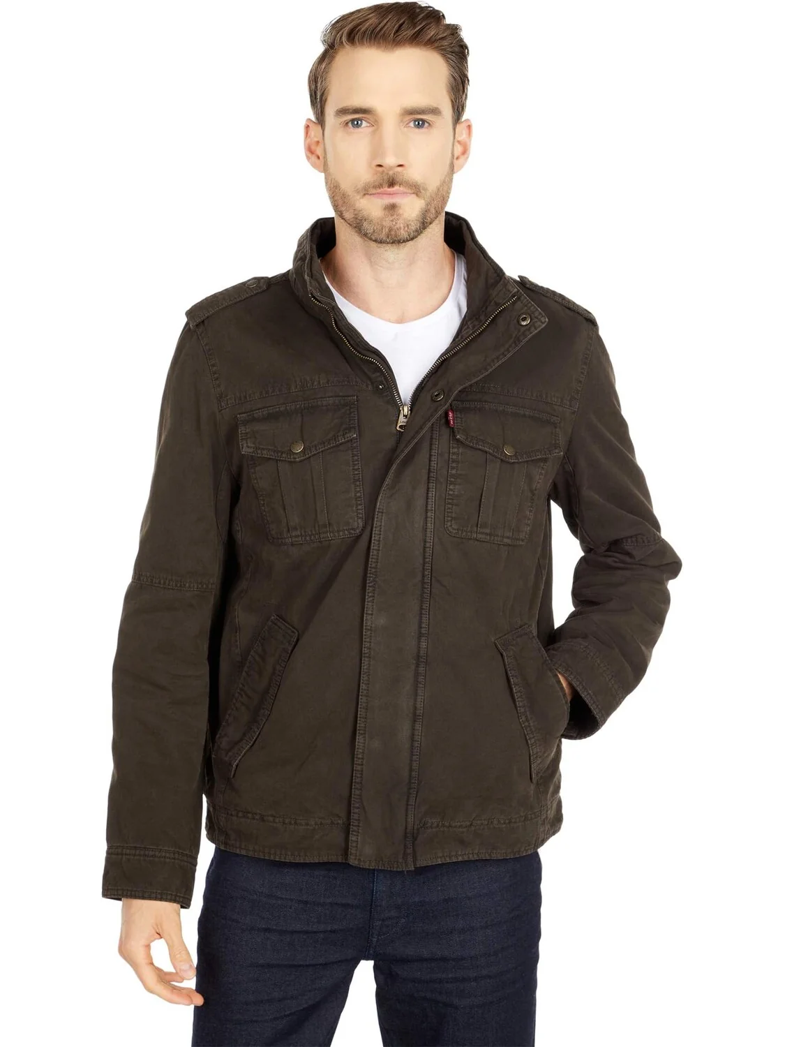 Толстовка Two-Pocket Hoodie with Zip Out Jersey Bib/Hood and Sherpa Lining Levi's — изображение 6 из 6, коричневый