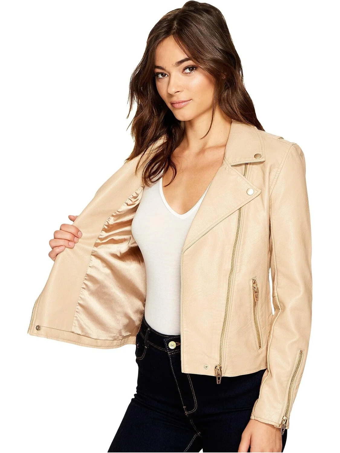 Куртка Faux Leather Moto Jacket Blank NYC — изображение 6 из 6, бежевый