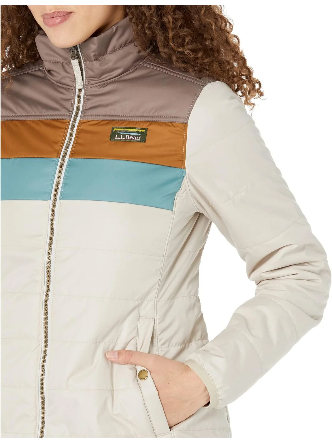 Пуховик Mountain Classic в стиле колор-блок L.L.Bean — изображение 3 из 4, коричневый/серый