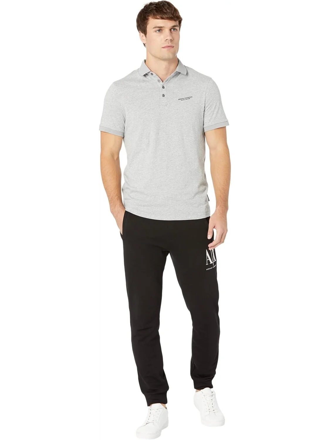 Рубашка-поло Slim Fit Milano/New York Logo Polo Armani Exchange — изображение 4 из 4, серый