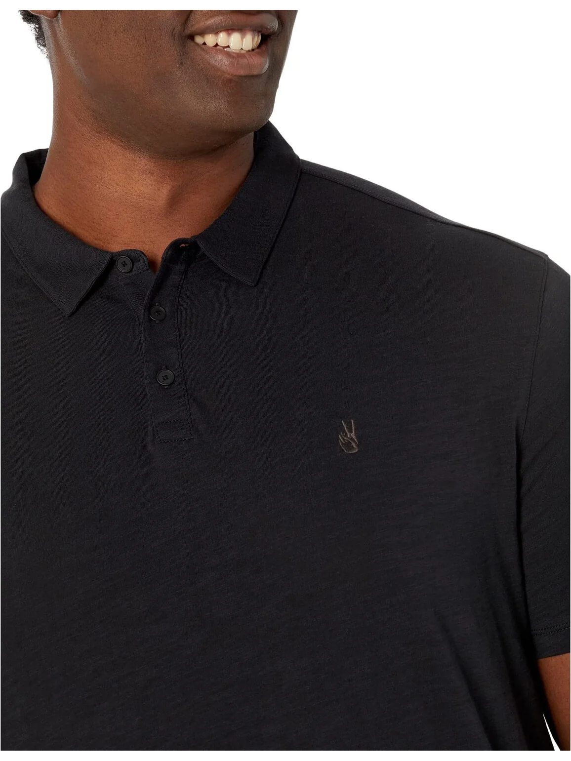 Рубашка-поло Victor Short Sleeve Slub Cotton Polo w/ Peace Sign Embroidery K5787Y2 John Varvatos — изображение 3 из 4, черный