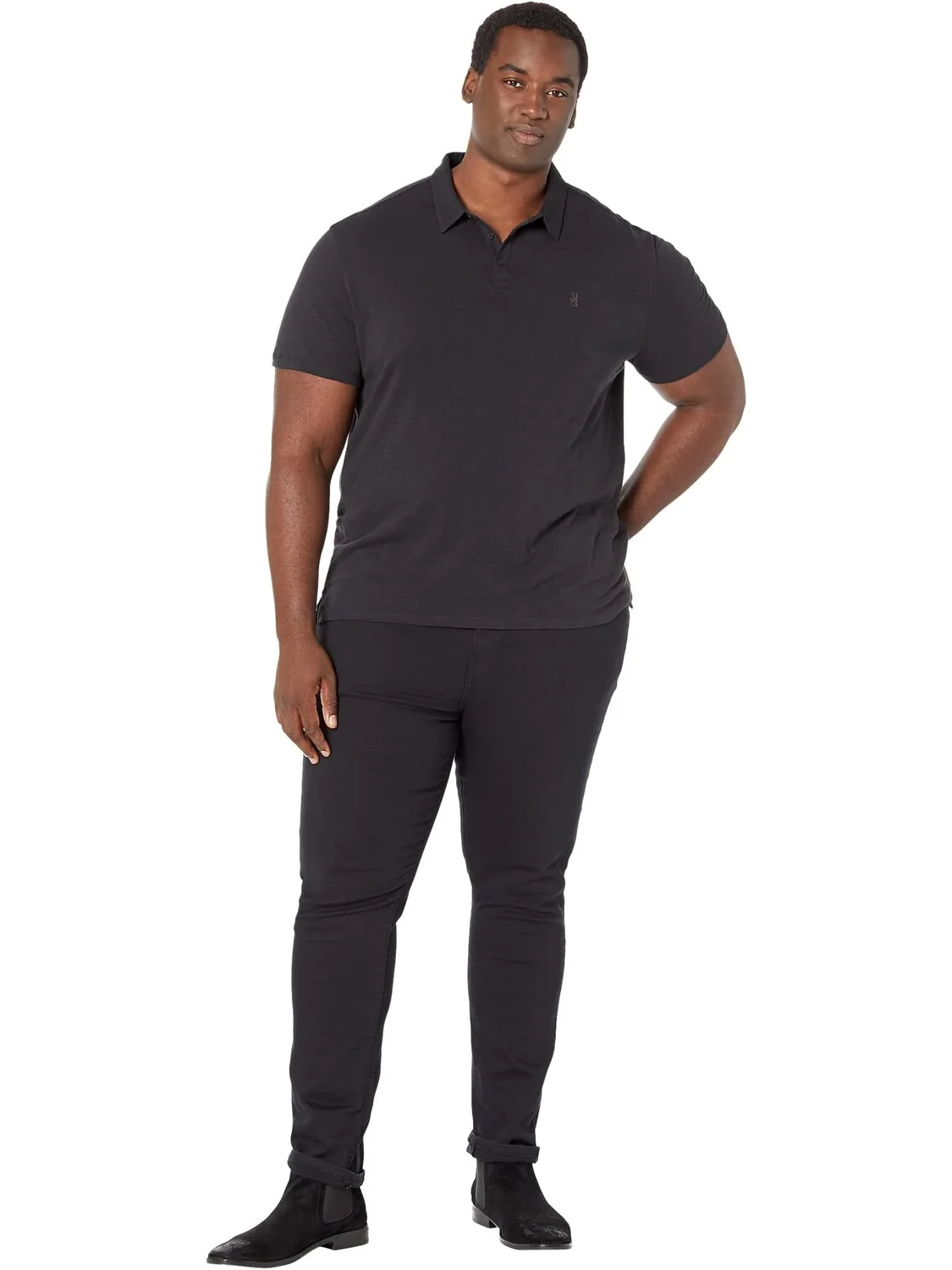 Рубашка-поло Victor Short Sleeve Slub Cotton Polo w/ Peace Sign Embroidery K5787Y2 John Varvatos — изображение 4 из 4, черный