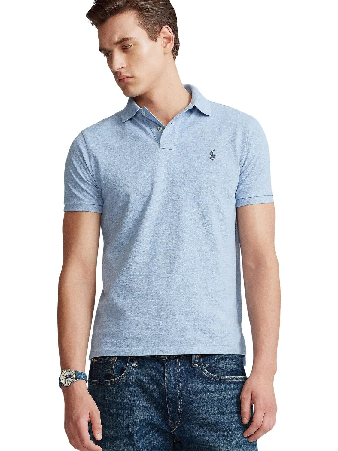 Рубашка-поло Custom Slim Fit Mesh Polo Polo Ralph Lauren — изображение 1 из 4, эвкалиптовый/серый