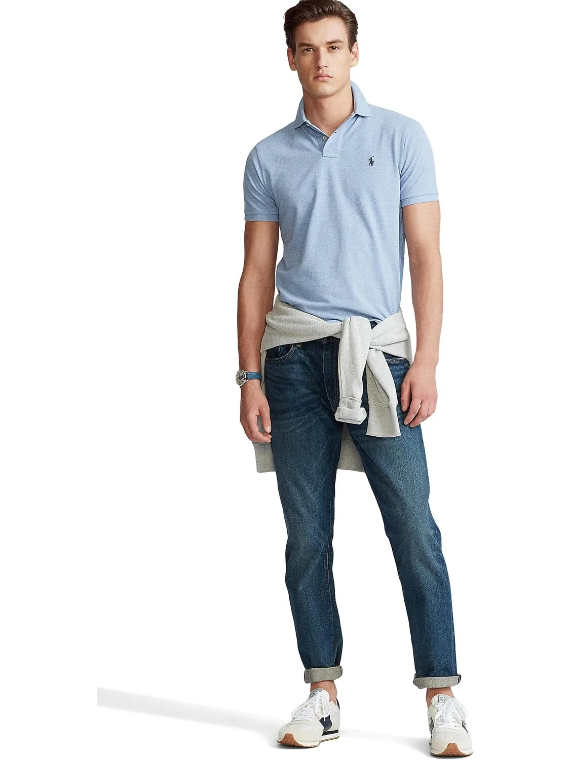 Рубашка-поло Custom Slim Fit Mesh Polo Polo Ralph Lauren — изображение 4 из 4, эвкалиптовый/серый