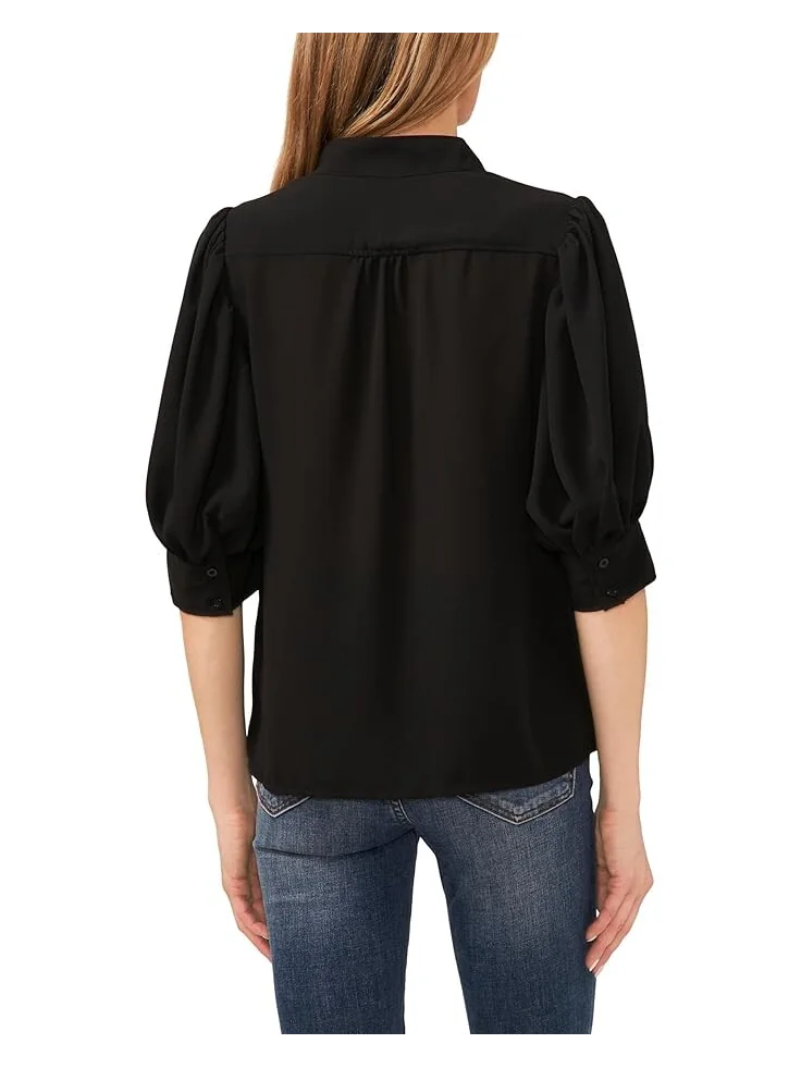 Блуза CeCe Elbow Sleeve Open Collar — изображение 2 из 3, насыщенный черный