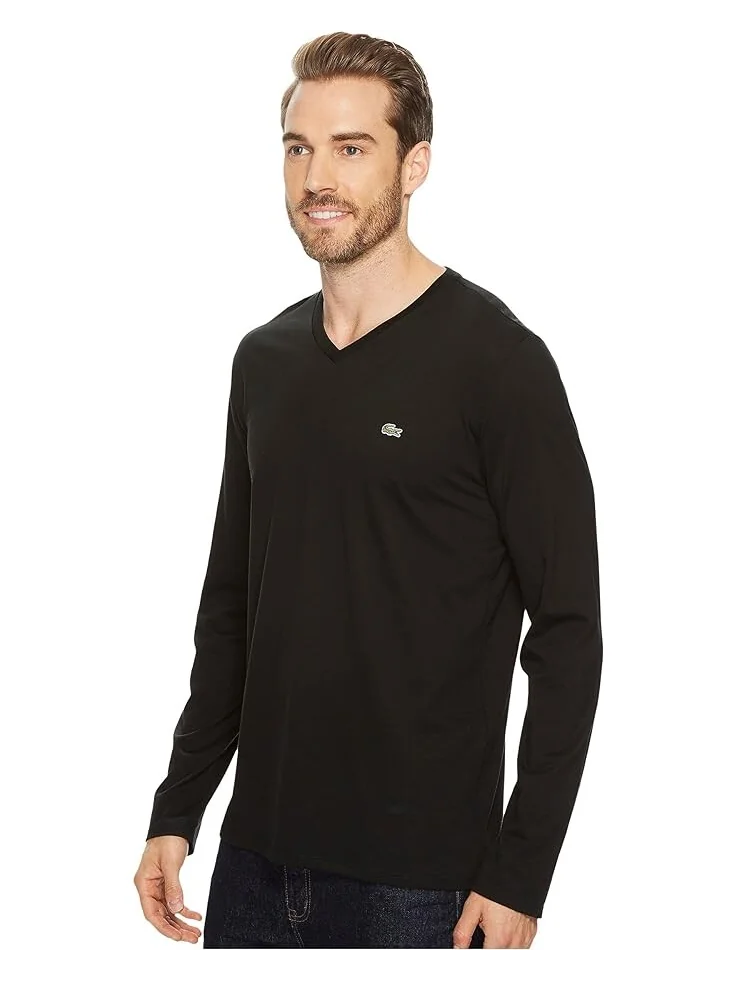 Футболка Lacoste Long Sleeve Pima Jersey V-Neck — изображение 2 из 4, черный