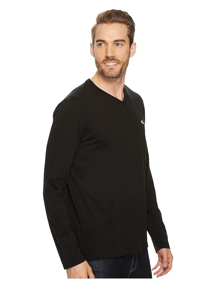 Футболка Lacoste Long Sleeve Pima Jersey V-Neck — изображение 4 из 4, черный