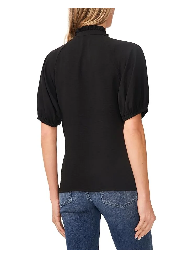 Блузка CeCe Ruffle Neck Raglan Split Seam Blouse — изображение 2 из 3, насыщенный черный