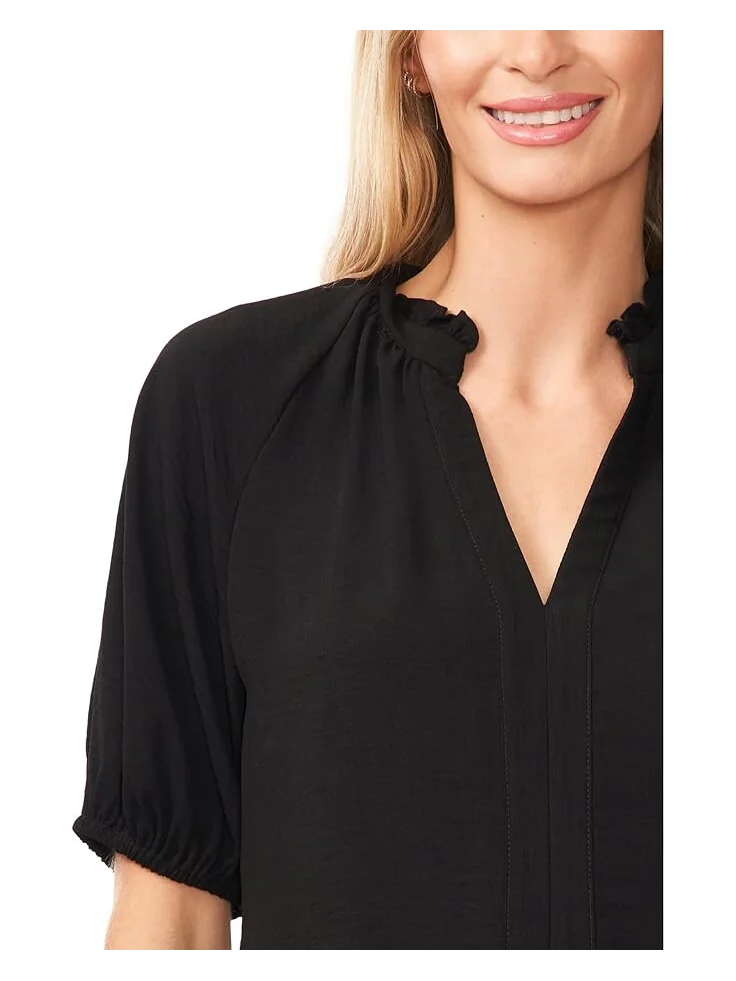 Блузка CeCe Ruffle Neck Raglan Split Seam Blouse — изображение 3 из 3, насыщенный черный