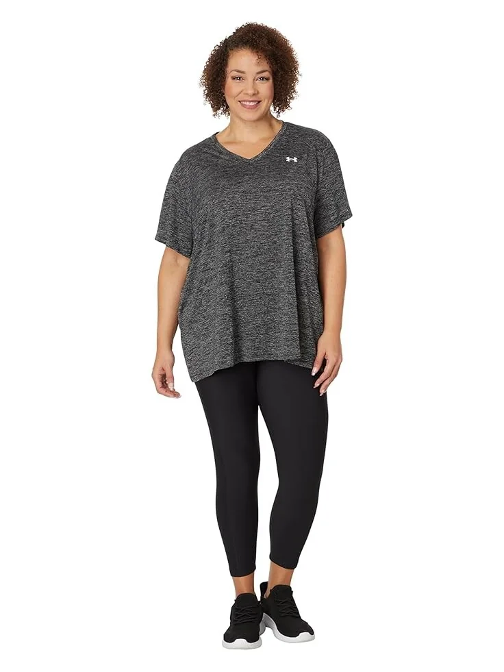 Футболка Under Armour Plus Size Tech Short Sleeve V-Neck Twist — изображение 4 из 4, черный/белый